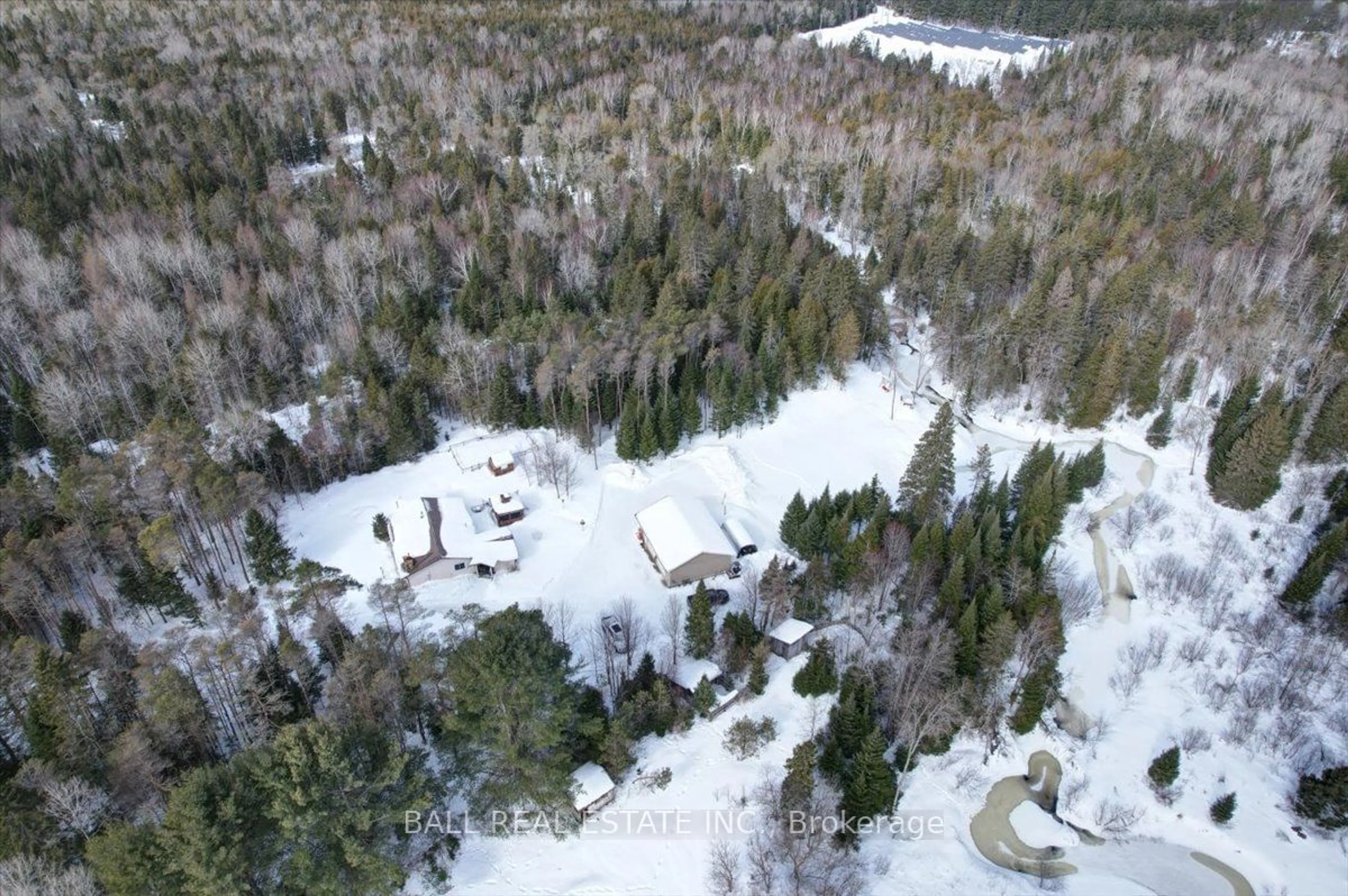 A pic from outside/outdoor area/front of a property/back of a property/a pic from drone, forest/trees view for 5794 Highway 620, Wollaston Ontario K0L 1P0