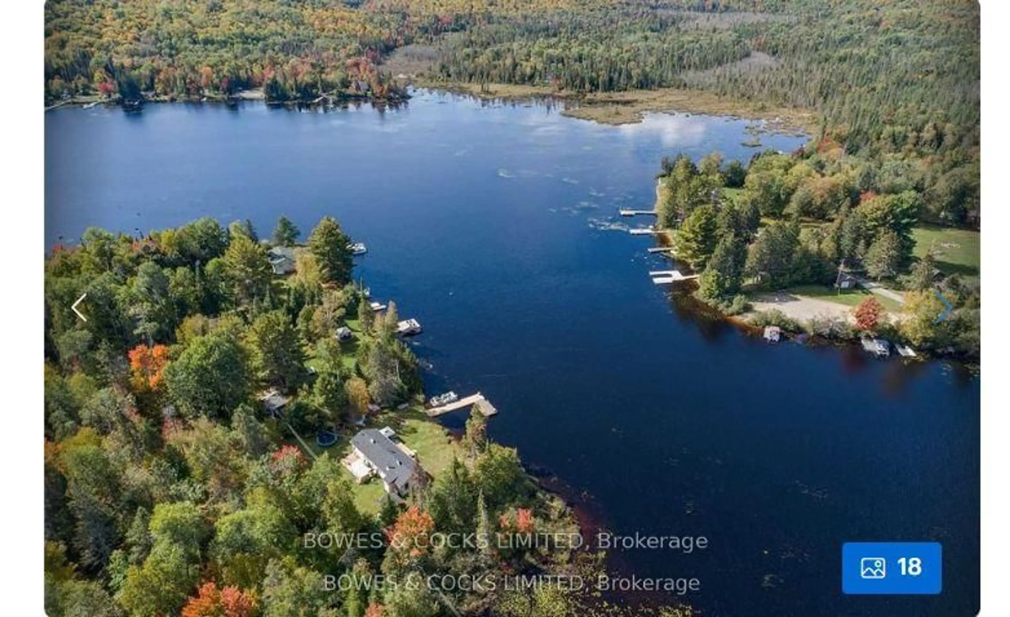 A pic from outside/outdoor area/front of a property/back of a property/a pic from drone, water/lake/river/ocean view for 40 Paradise Island, Hastings Highlands Ontario K0L 1C0