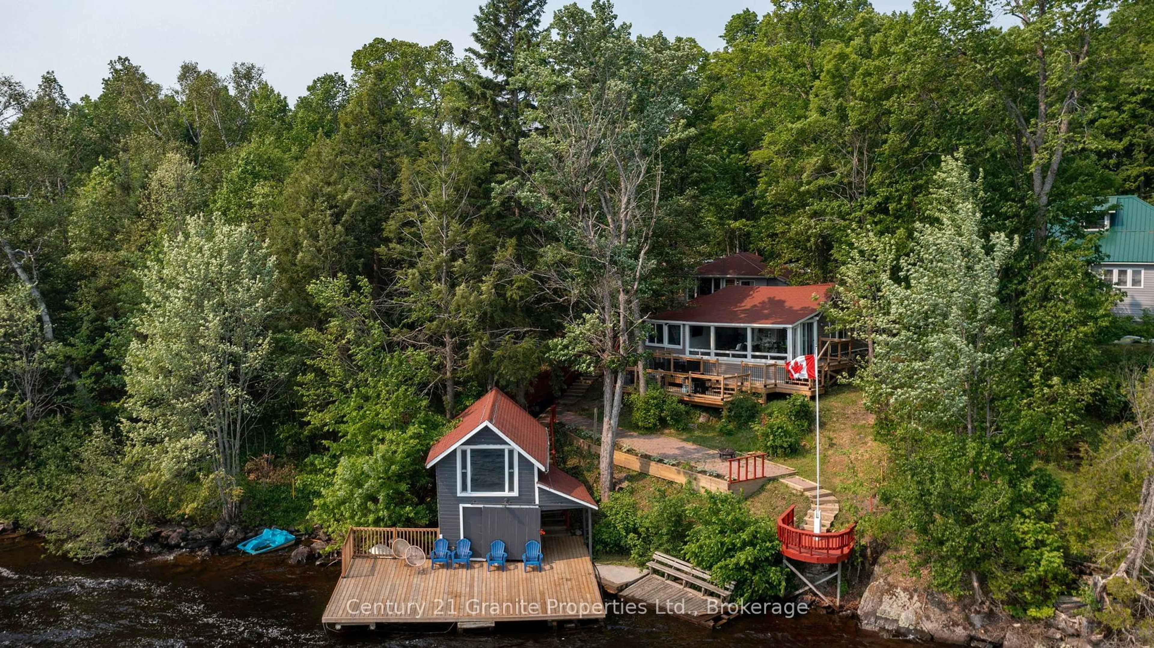 A pic from outside/outdoor area/front of a property/back of a property/a pic from drone, water/lake/river/ocean view for 4 A & B Starratt Rd, Ryerson Ontario P0A 1C0