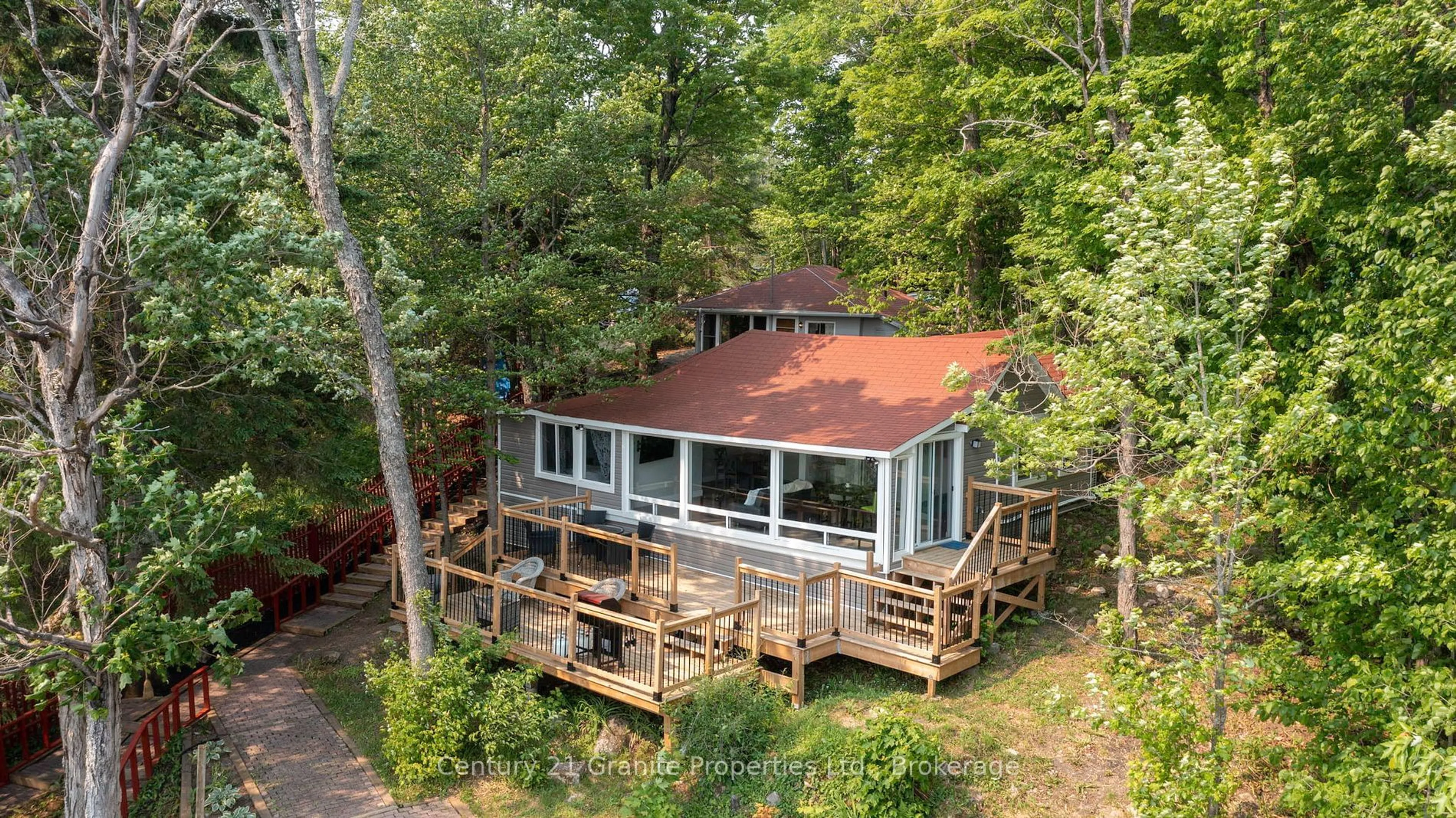 A pic from outside/outdoor area/front of a property/back of a property/a pic from drone, water/lake/river/ocean view for 4 A & B Starratt Rd, Ryerson Ontario P0A 1C0