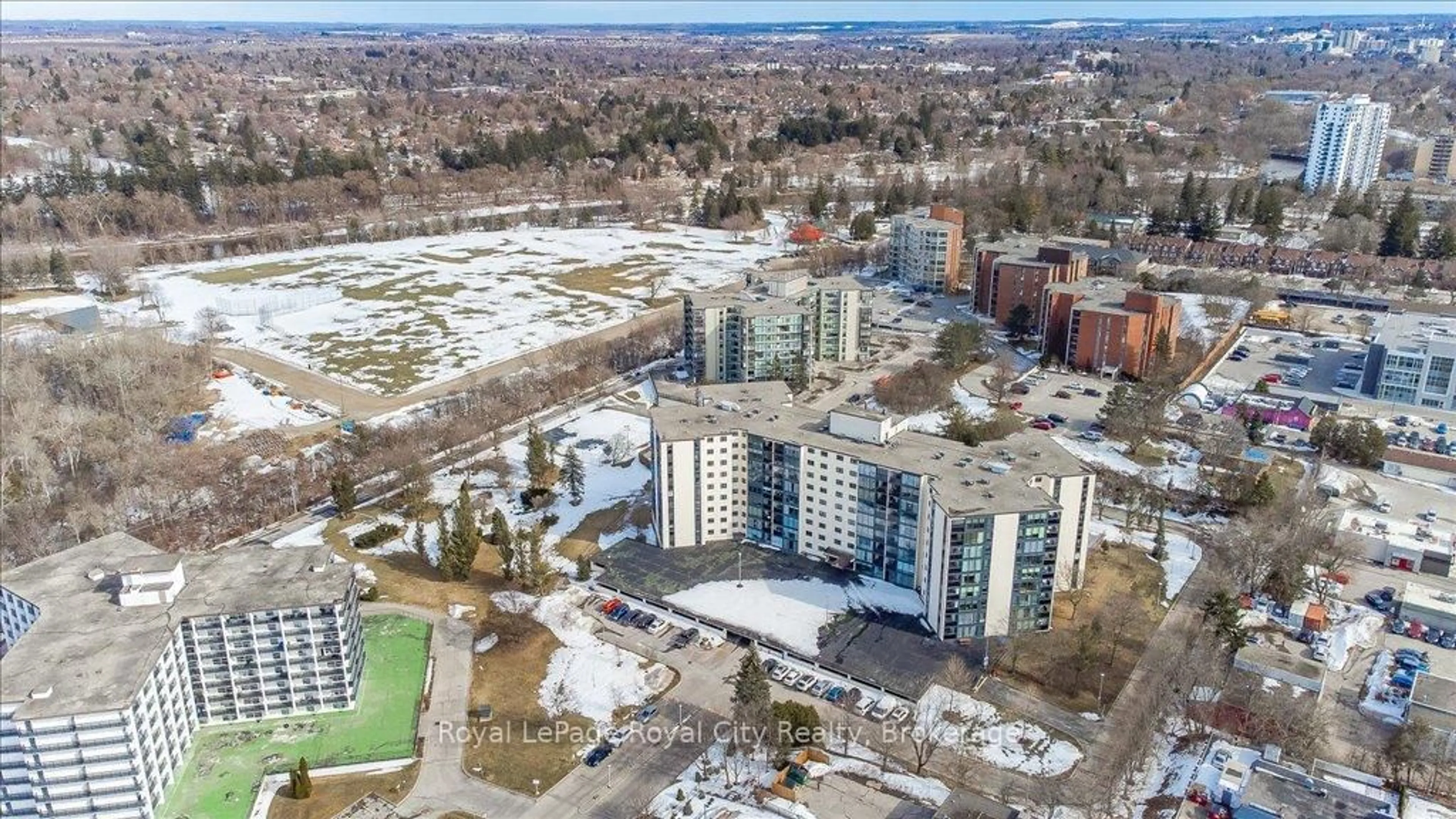 A pic from outside/outdoor area/front of a property/back of a property/a pic from drone, city buildings view from balcony for 19 Woodlawn Rd #605, Guelph Ontario N1H 7B1