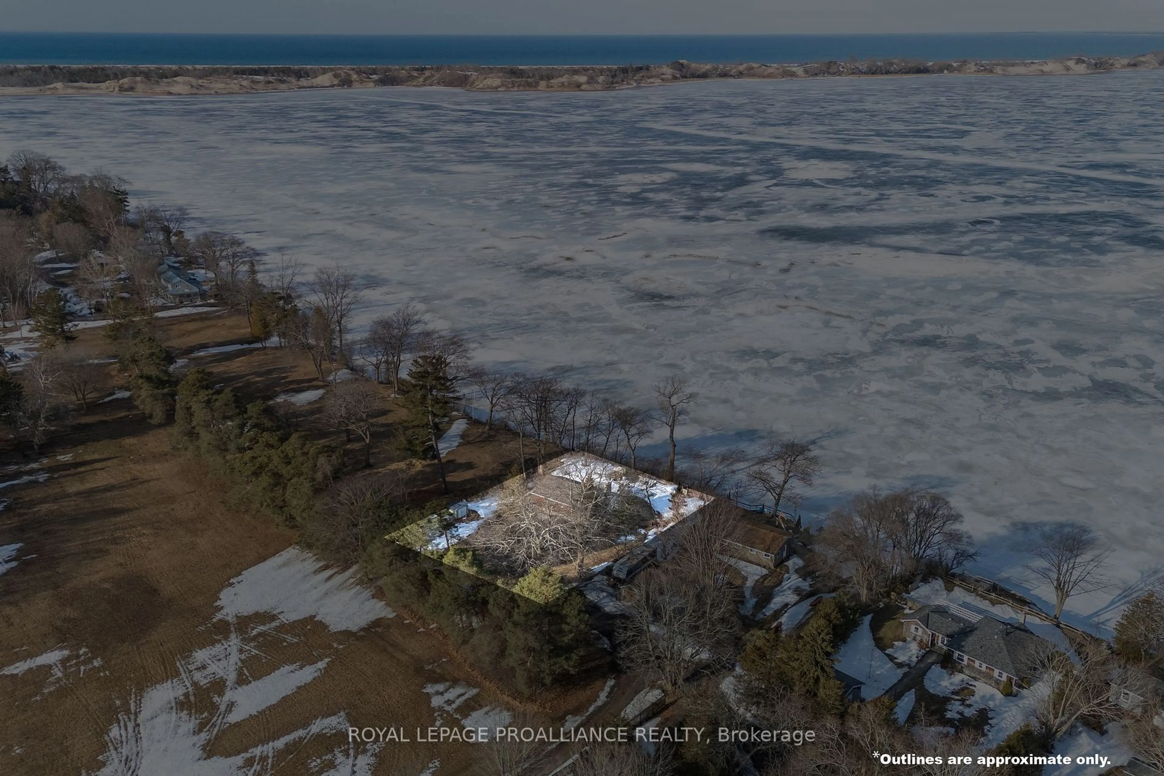 A pic from outside/outdoor area/front of a property/back of a property/a pic from drone, water/lake/river/ocean view for 40 Mayne Lane, Prince Edward County Ontario K0K 2T0