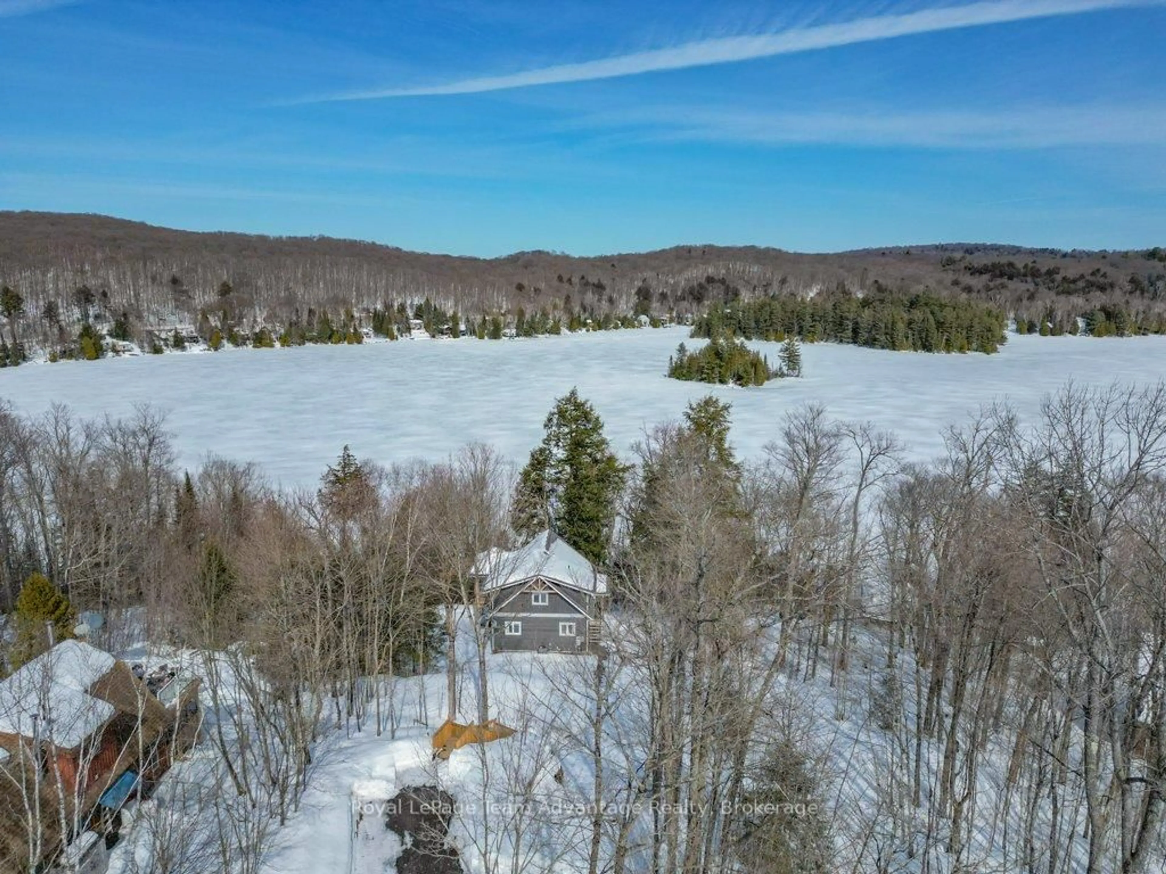 A pic from outside/outdoor area/front of a property/back of a property/a pic from drone, water/lake/river/ocean view for 63 Maple Dr, Perry Ontario P1H 2J8