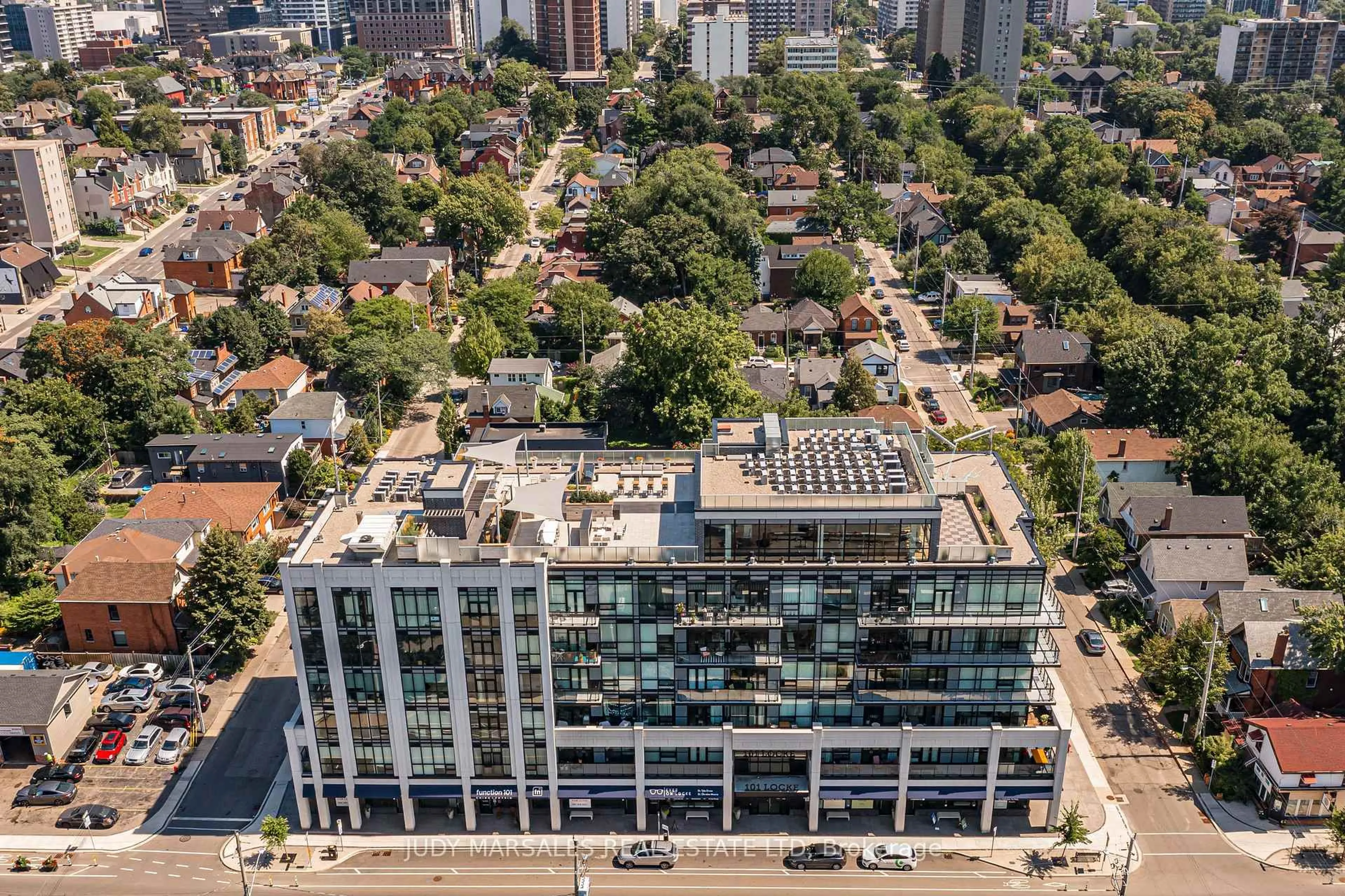 A pic from outside/outdoor area/front of a property/back of a property/a pic from drone, city buildings view from balcony for 101 Locke St #504, Hamilton Ontario L8P 4A6