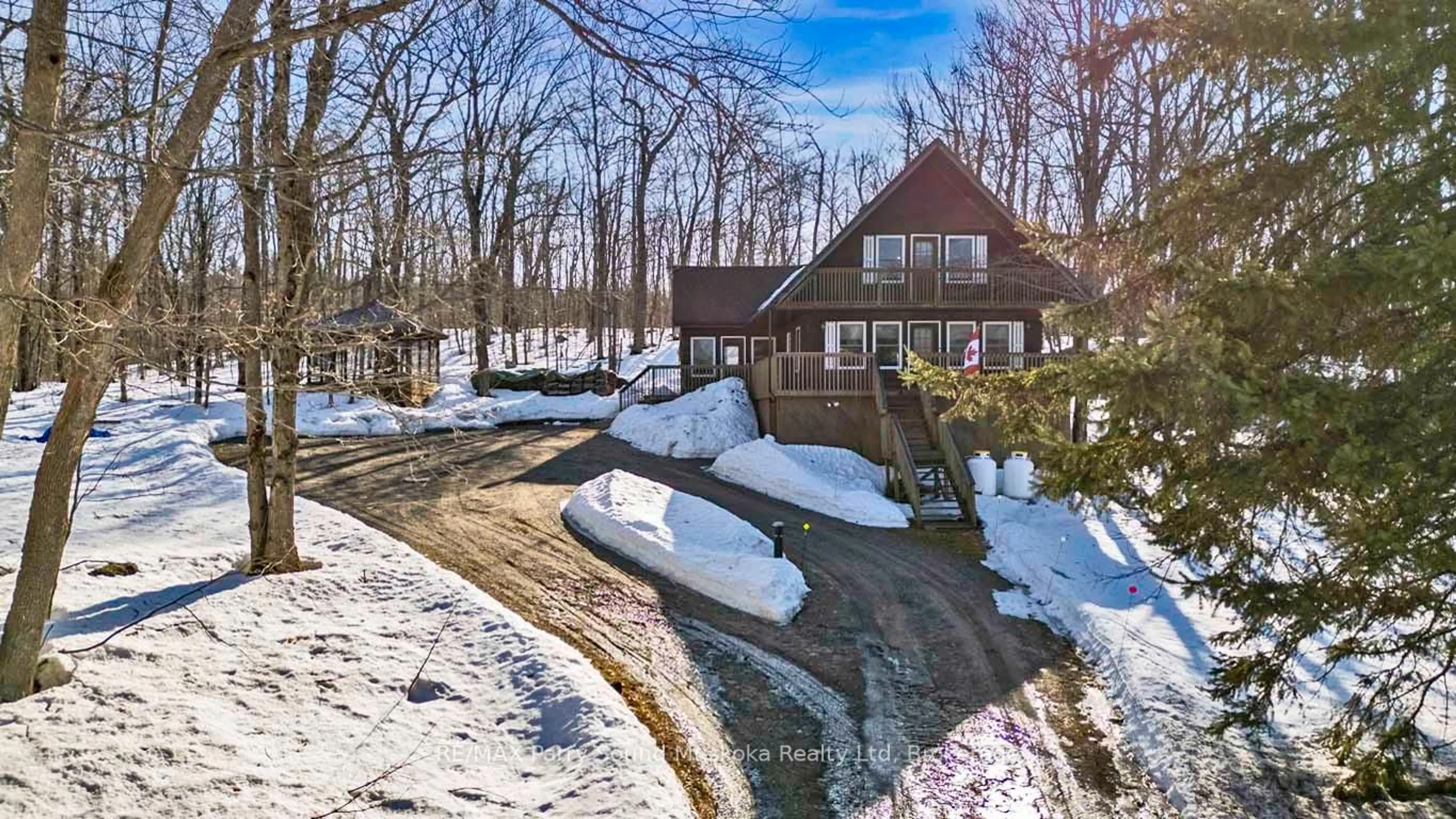 A pic from outside/outdoor area/front of a property/back of a property/a pic from drone, water/lake/river/ocean view for 1127 124 Highway, Whitestone Ontario P0A 1G0