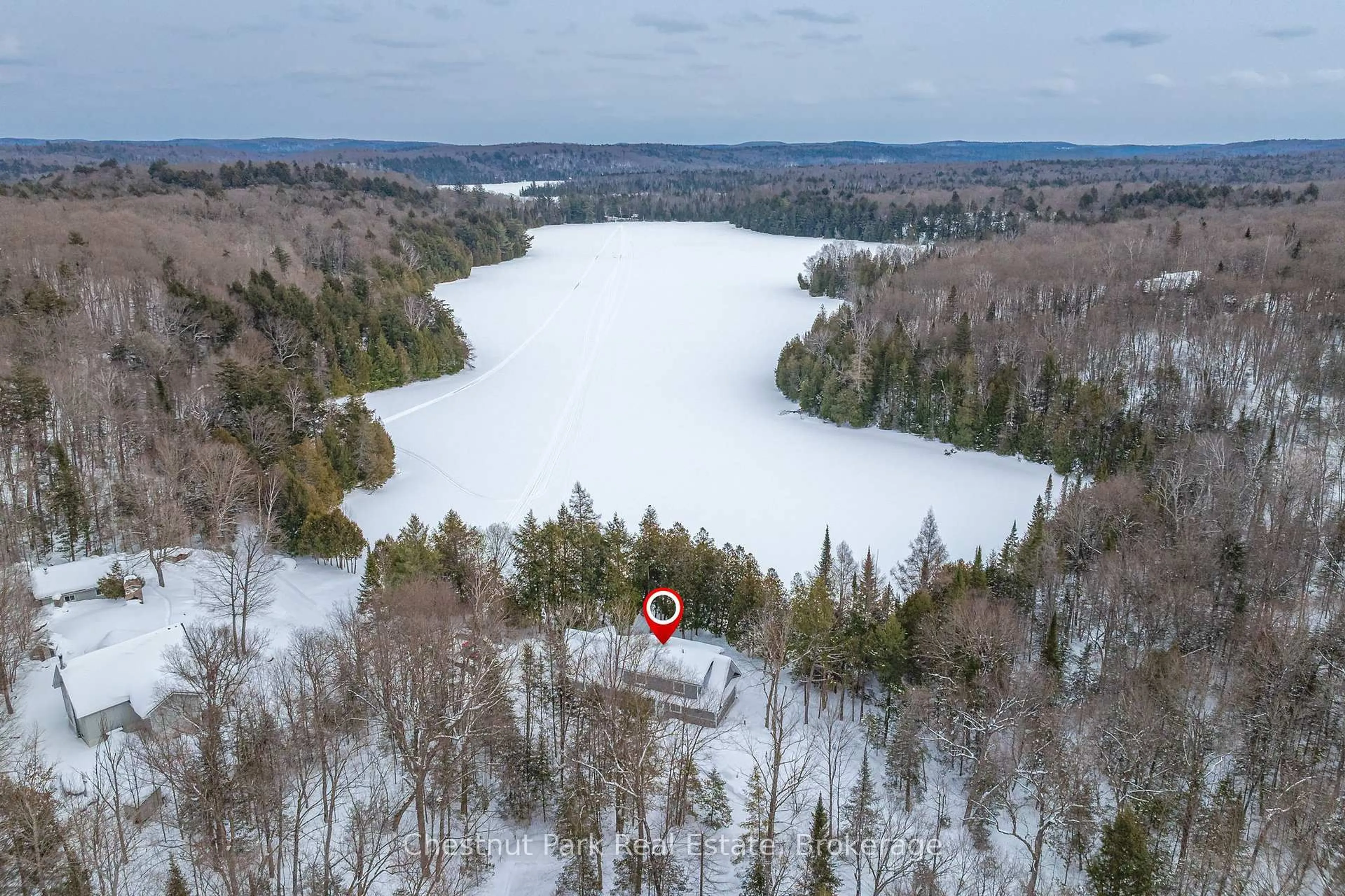 A pic from outside/outdoor area/front of a property/back of a property/a pic from drone, water/lake/river/ocean view for 1030 Brooks Lake Rd, Lake of Bays Ontario P1H 2J6