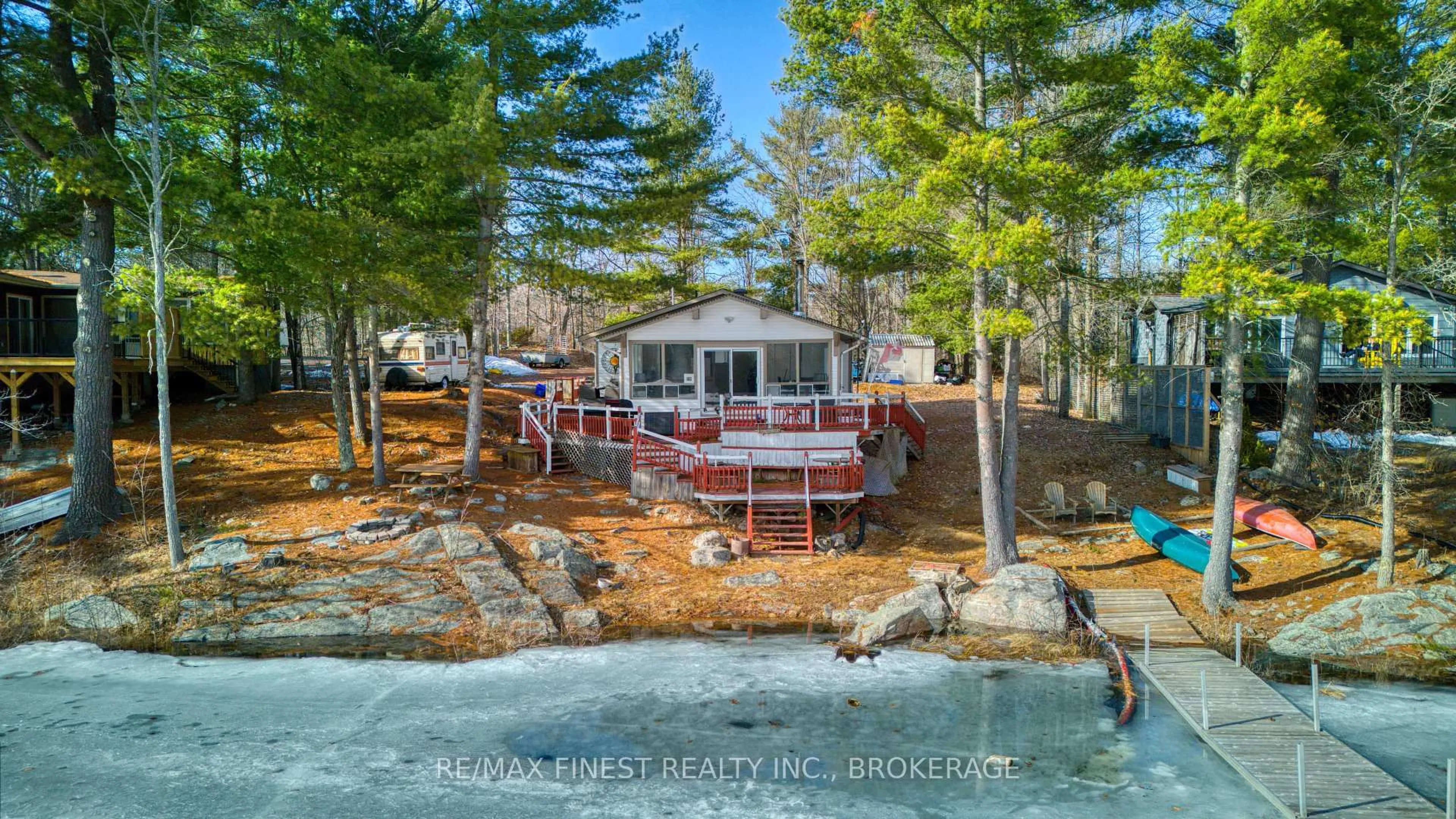 A pic from outside/outdoor area/front of a property/back of a property/a pic from drone, water/lake/river/ocean view for 1052 Turner Way, Arden Ontario K0H 1B0