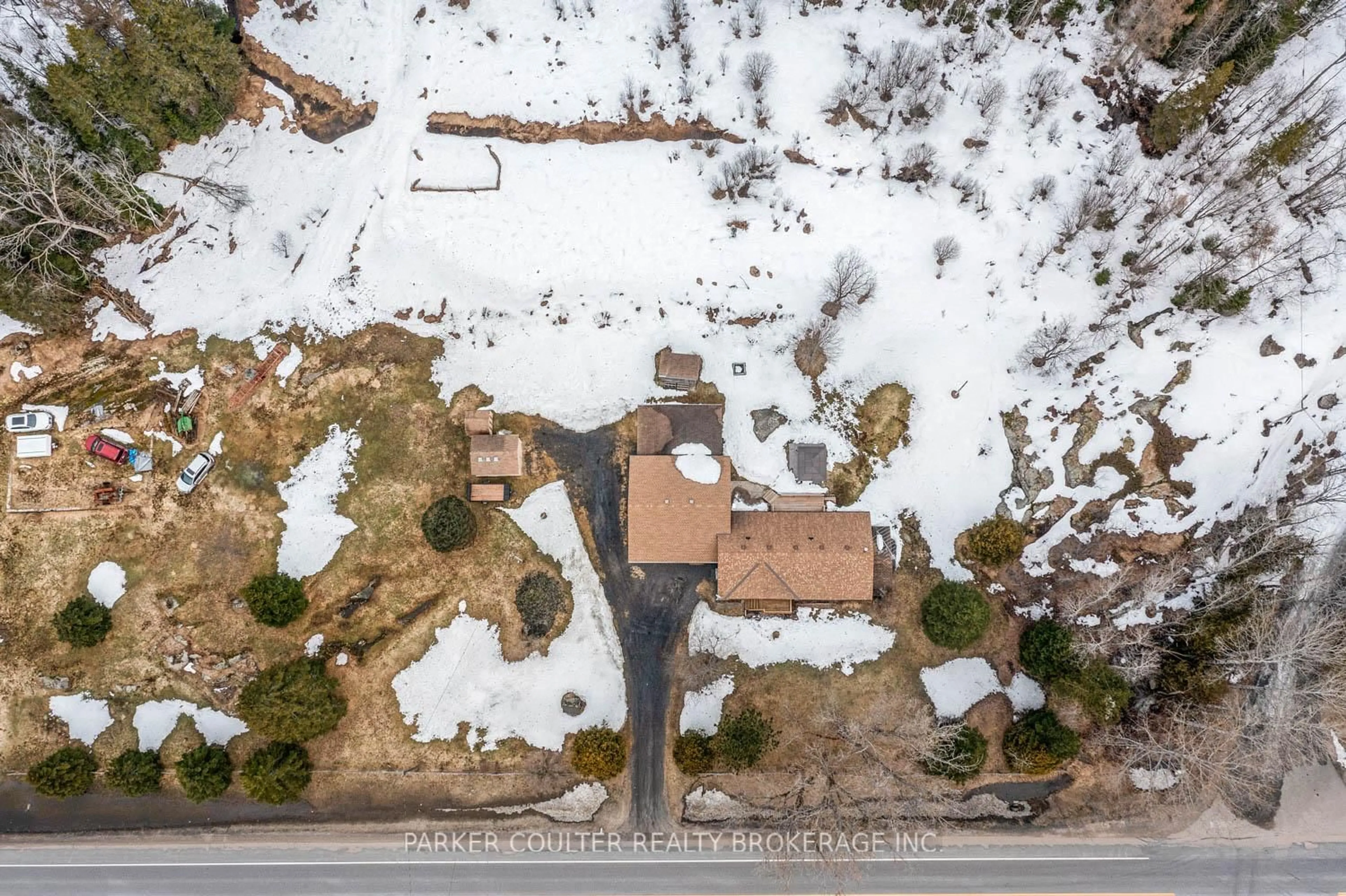 A pic from outside/outdoor area/front of a property/back of a property/a pic from drone, street for 528 124 Highway N/A, McDougall Ontario P2A 2W7