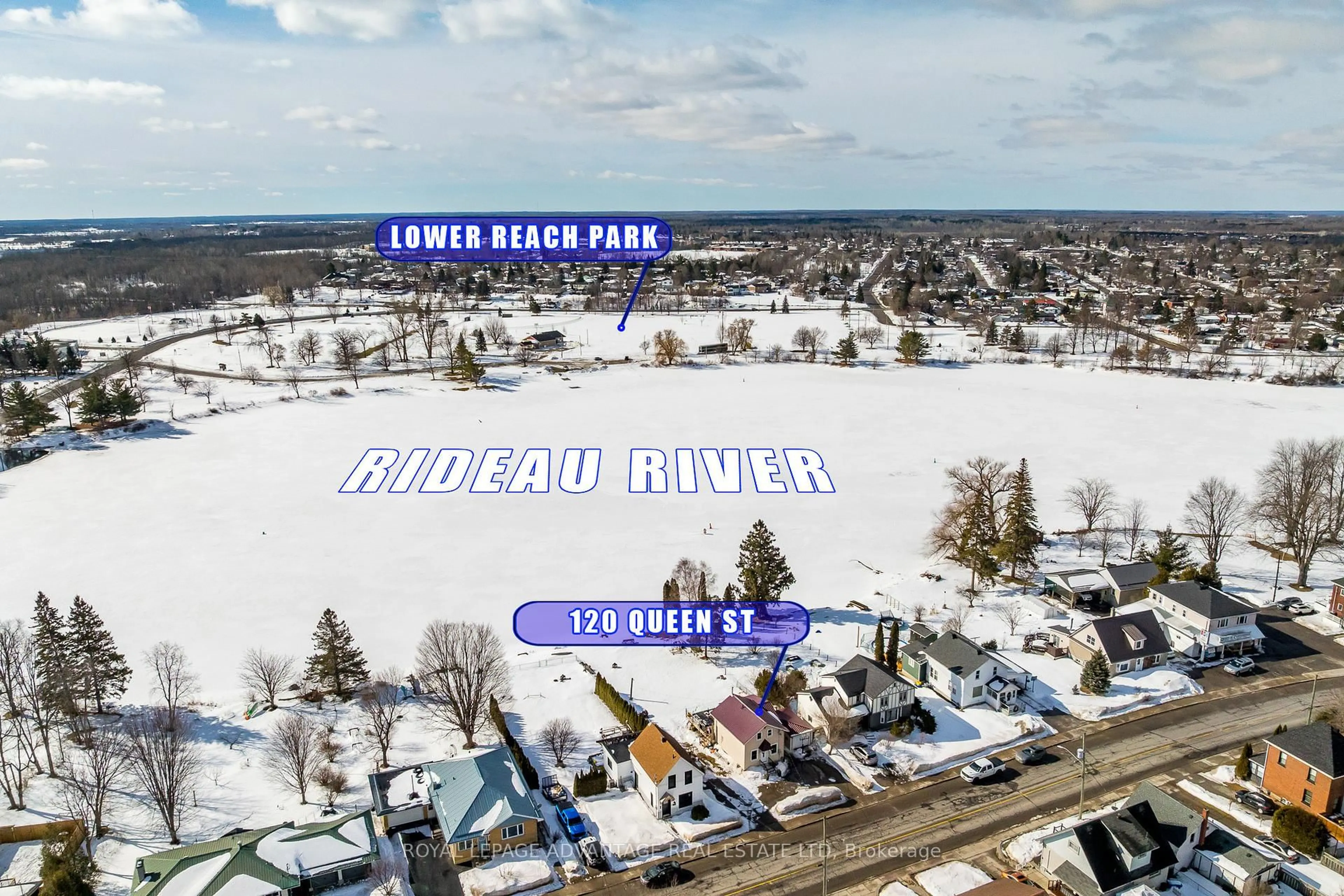 A pic from outside/outdoor area/front of a property/back of a property/a pic from drone, water/lake/river/ocean view for 120 Queen St, Smiths Falls Ontario K7A 3N6