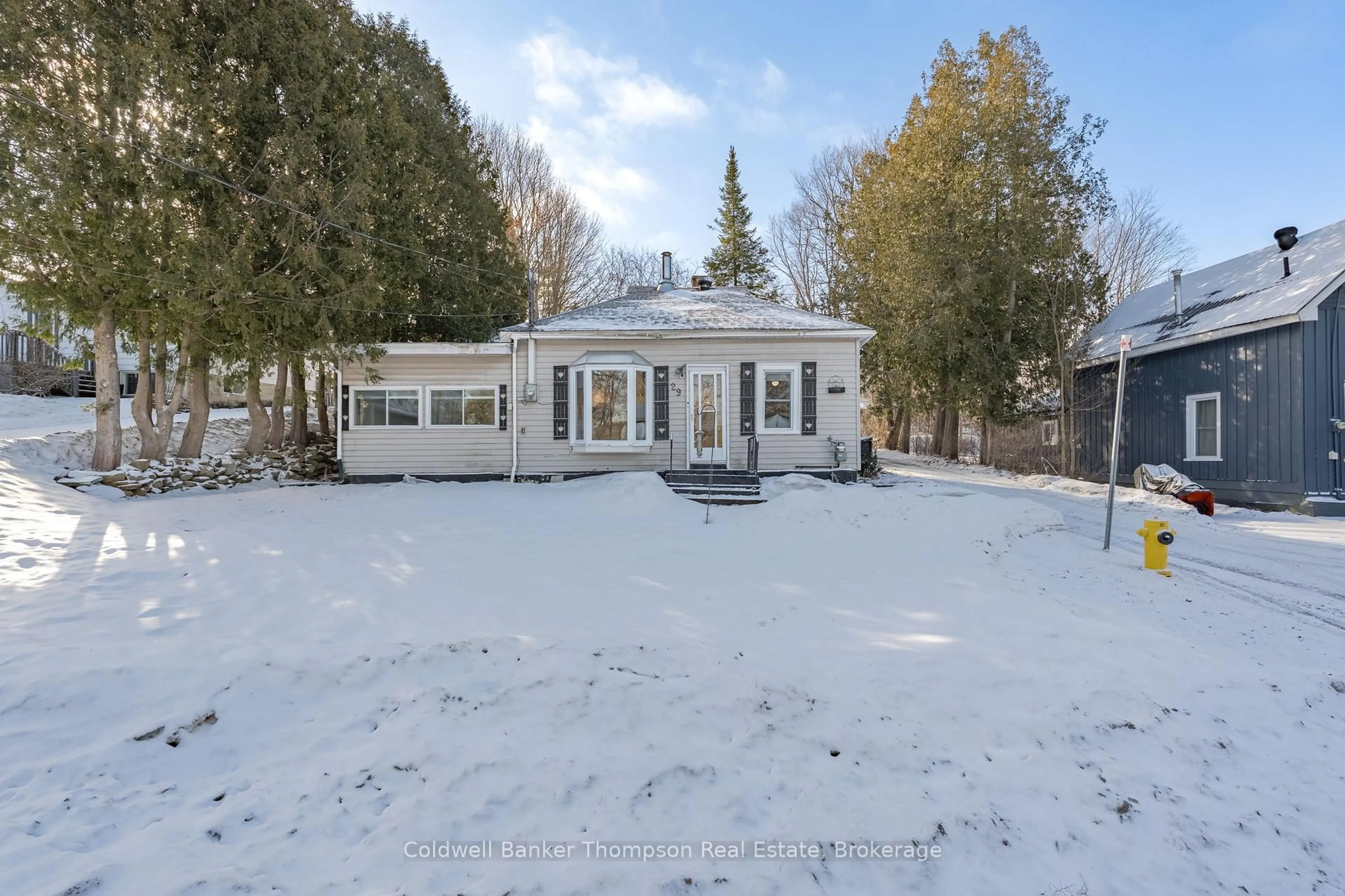 A pic from outside/outdoor area/front of a property/back of a property/a pic from drone, street for 29 Irene St, Huntsville Ontario P1H 1W3