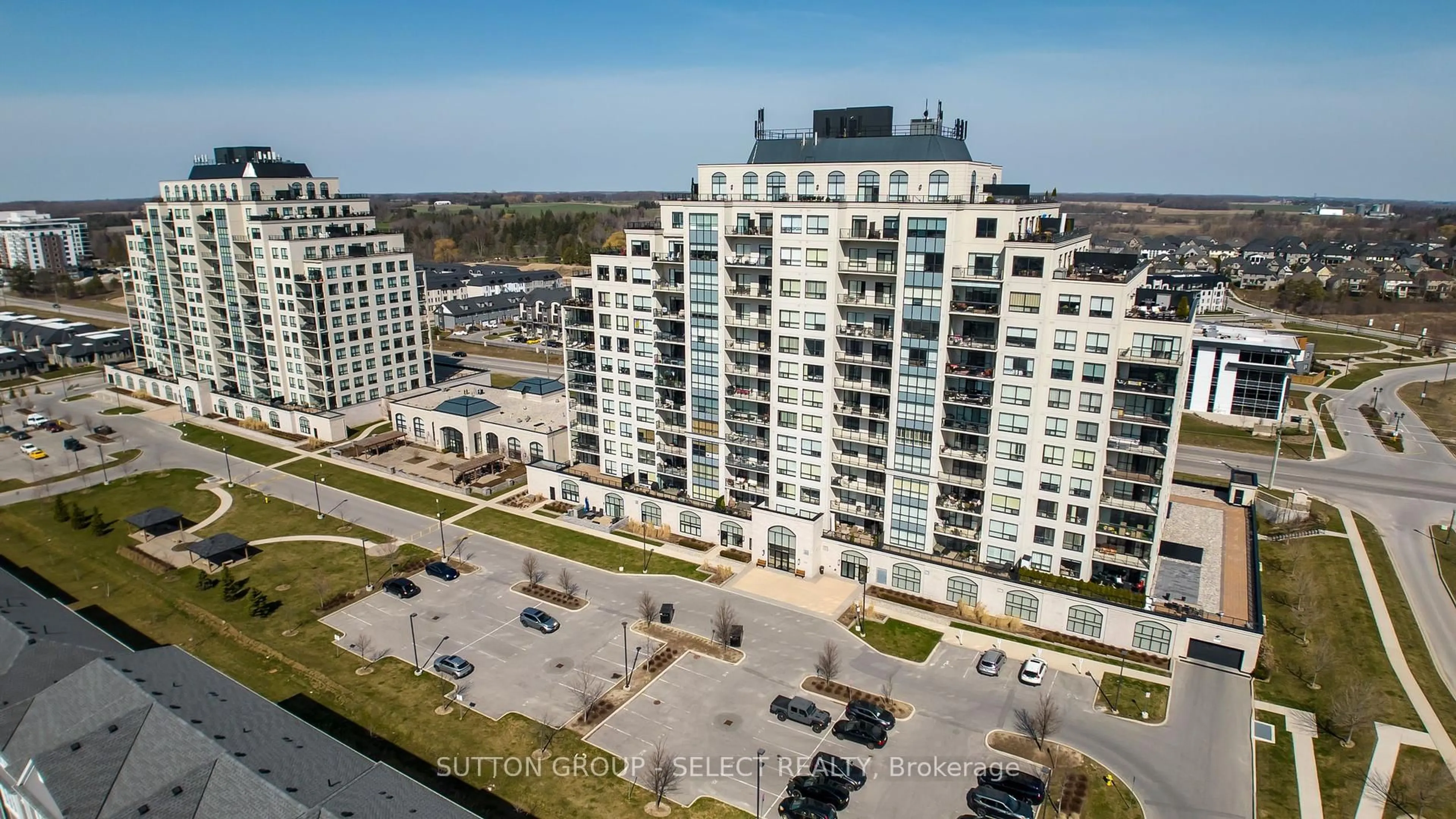 A pic from outside/outdoor area/front of a property/back of a property/a pic from drone, city buildings view from balcony for 240 Villagewalk Blvd #809, London Ontario N6G 0P6