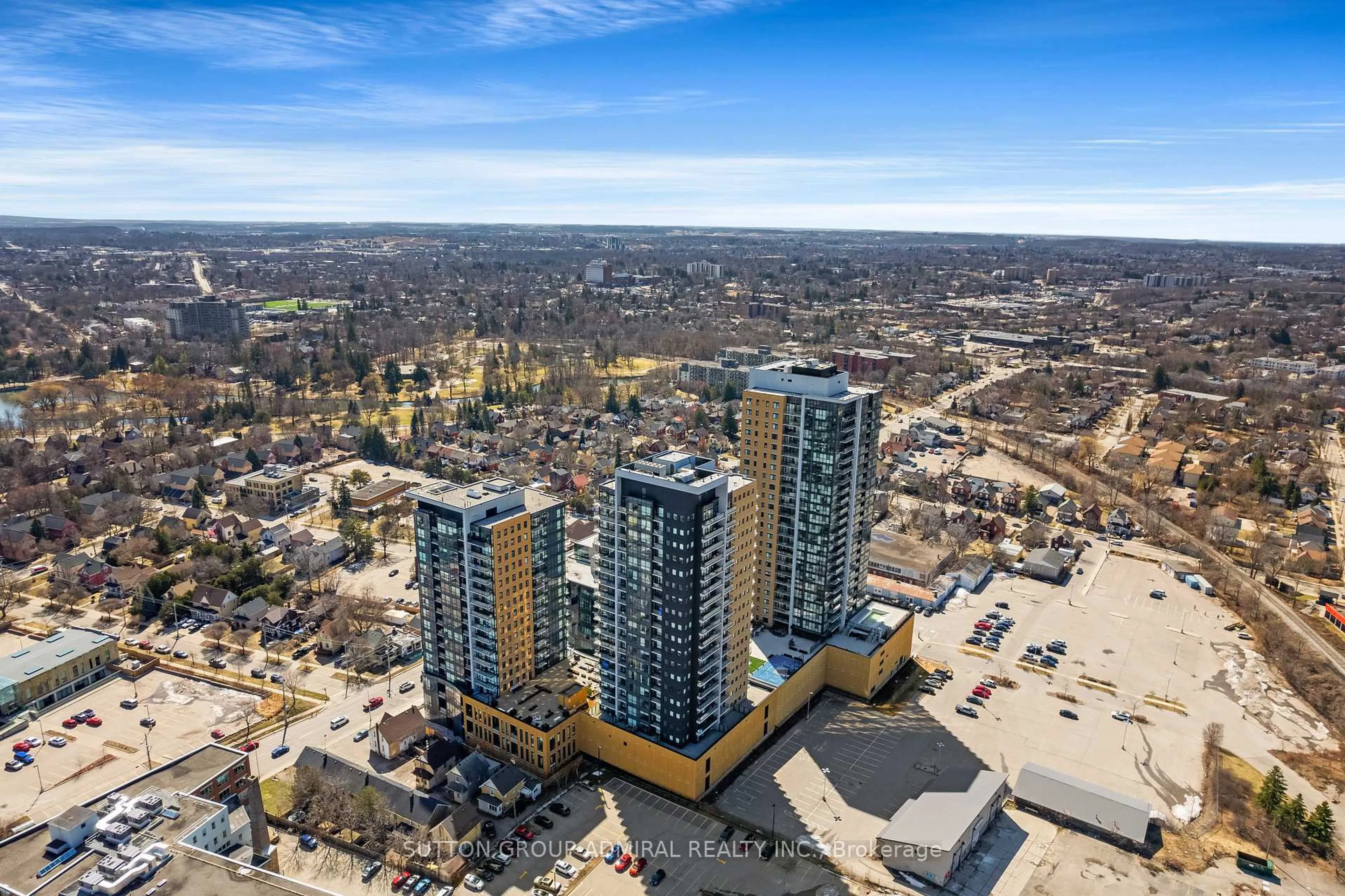 A pic from outside/outdoor area/front of a property/back of a property/a pic from drone, city buildings view from balcony for 104 Garment St, Kitchener Ontario N2G 0C8