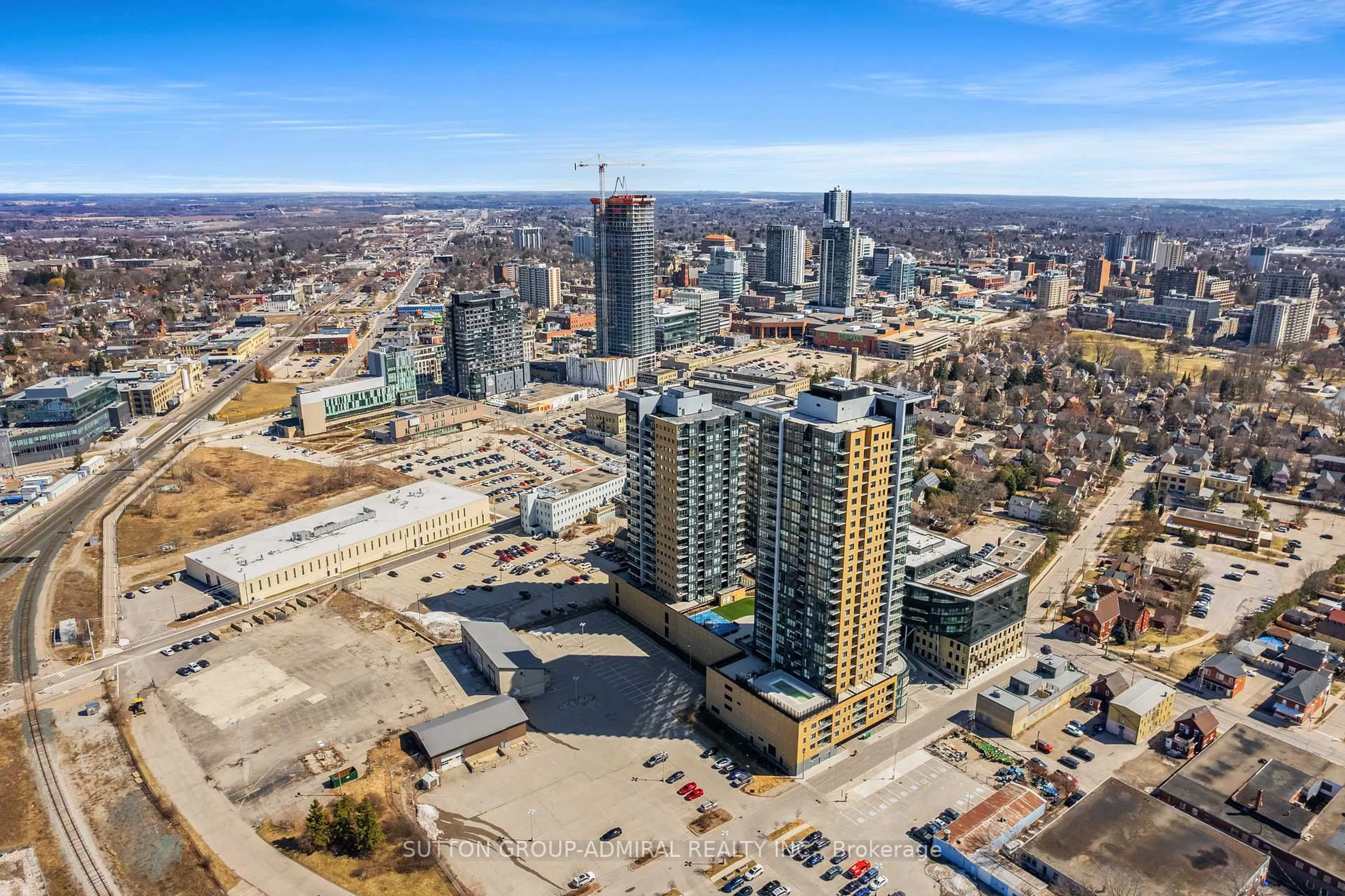 A pic from outside/outdoor area/front of a property/back of a property/a pic from drone, city buildings view from balcony for 104 Garment St, Kitchener Ontario N2G 0C8