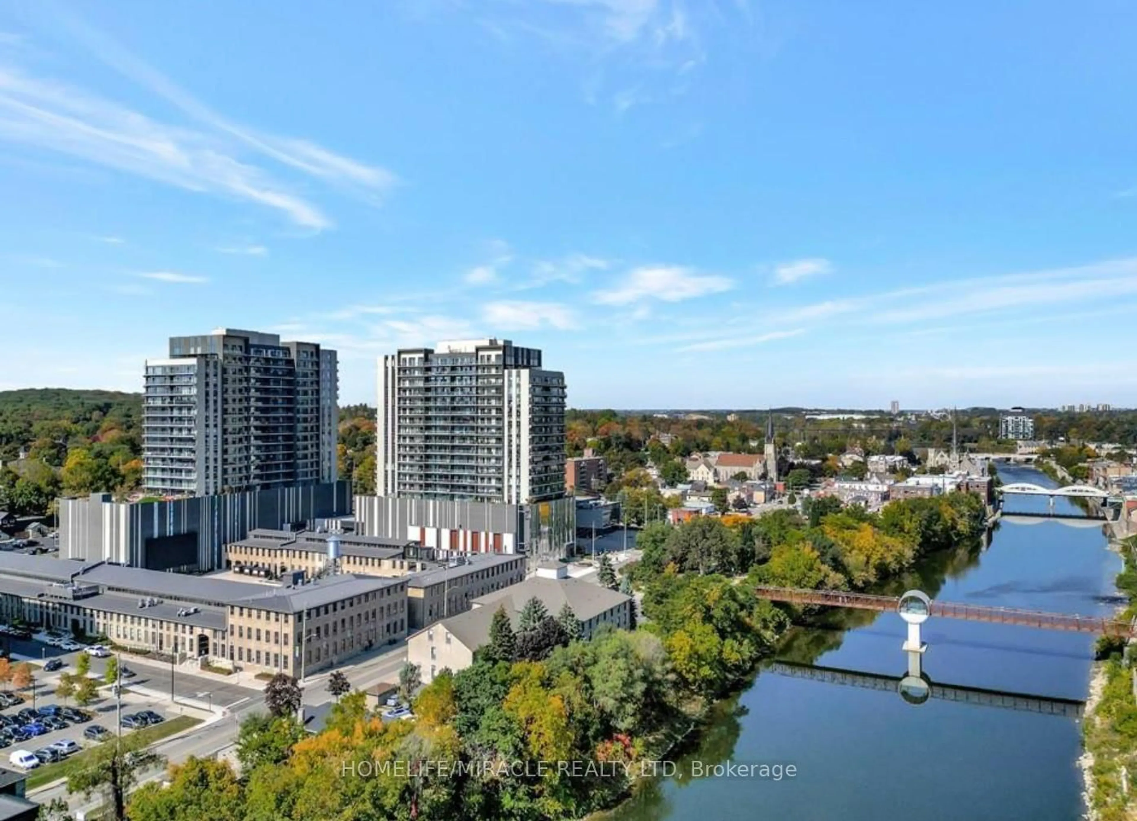 A pic from outside/outdoor area/front of a property/back of a property/a pic from drone, city buildings view from balcony for 15 Glebe St, Cambridge Ontario N1S 0C3