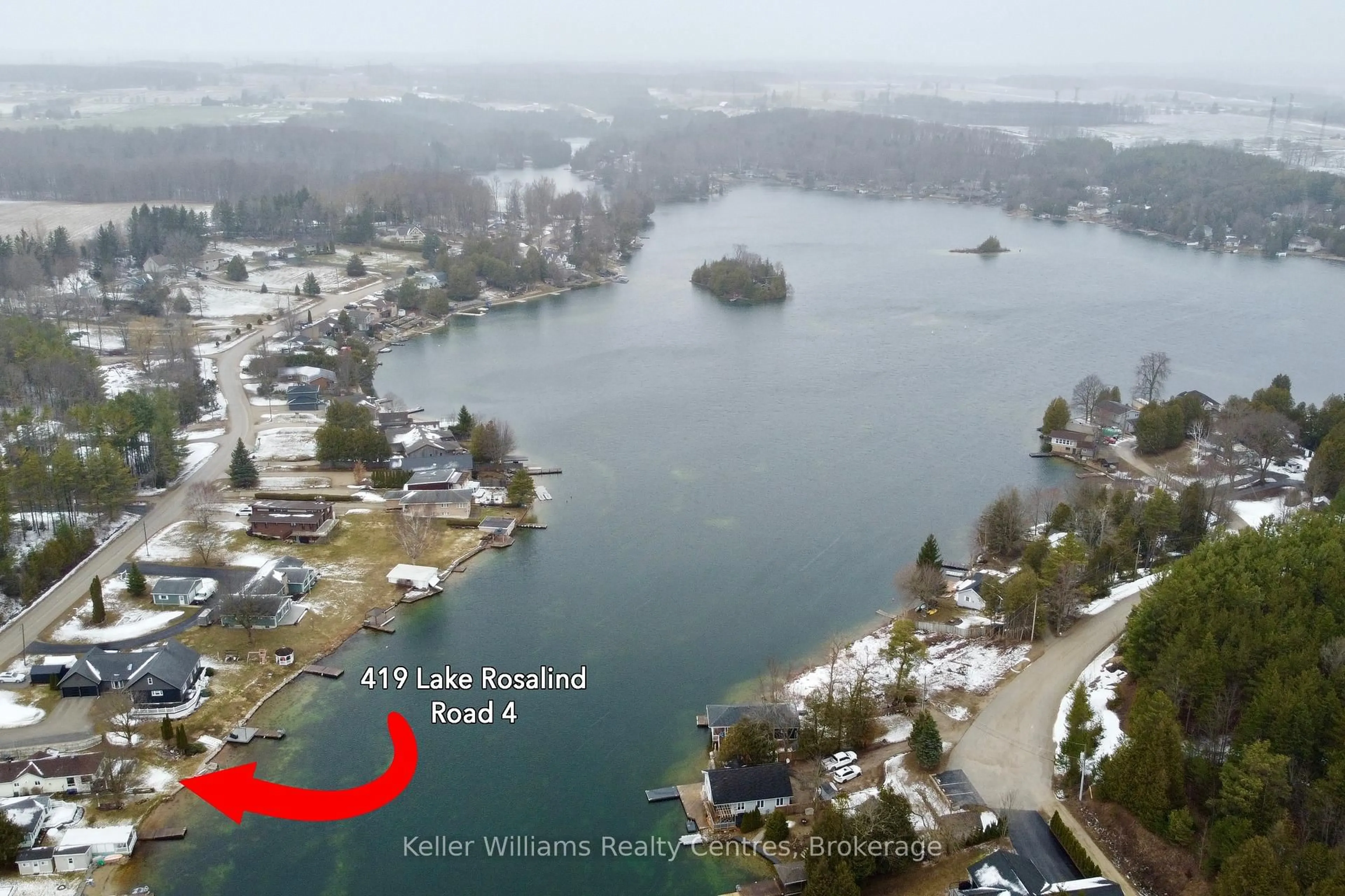 A pic from outside/outdoor area/front of a property/back of a property/a pic from drone, water/lake/river/ocean view for 419 Lake Rosalind Road 4 N/A, Brockton Ontario N4N 3B9