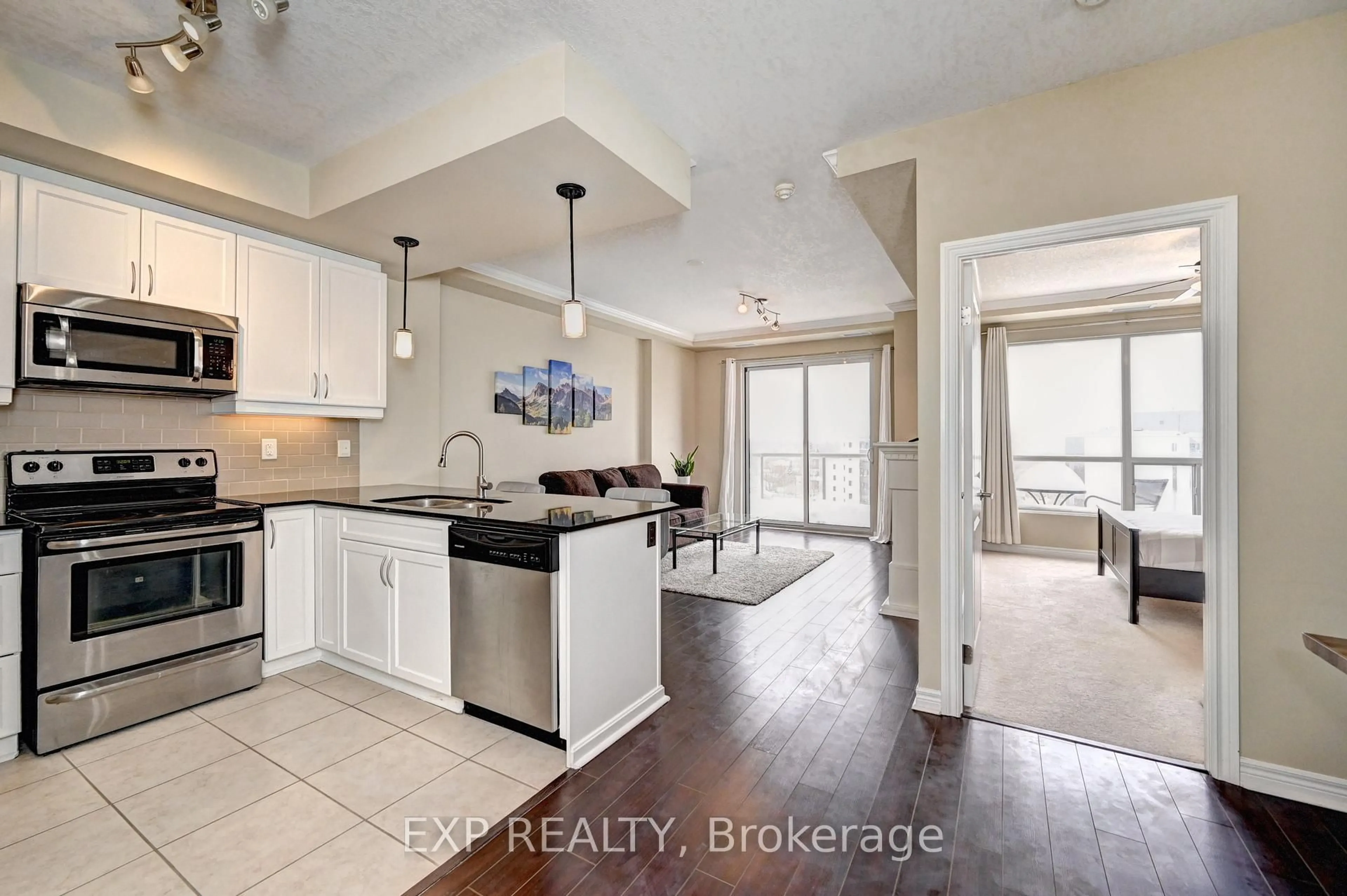 Open concept kitchen, ceramic/tile floor for 539 Belmont Ave #1104, Kitchener Ontario N2M 0A2