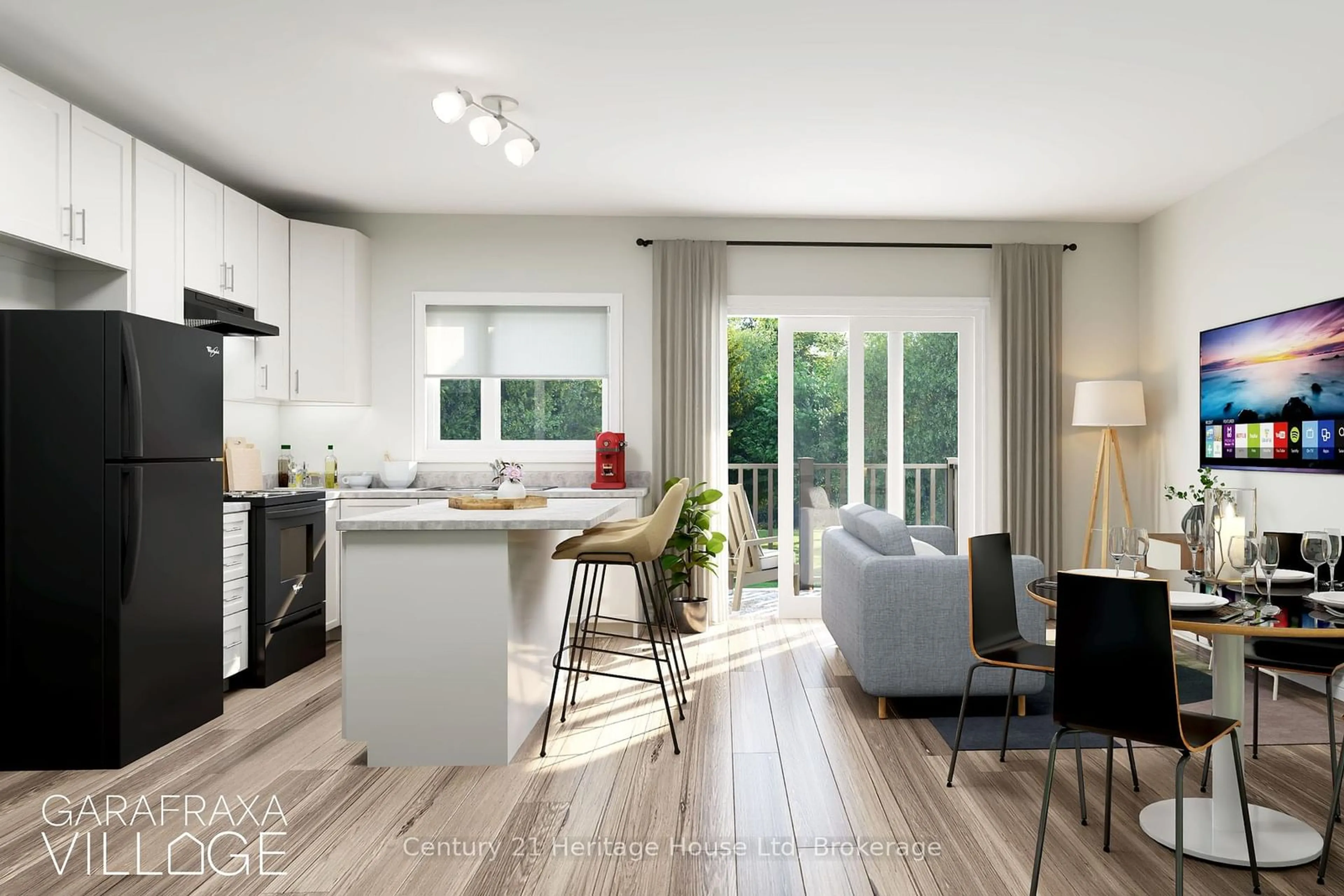 Open concept kitchen, wood/laminate floor for 465 Garafraxa St #3, Centre Wellington Ontario N1M 0L6