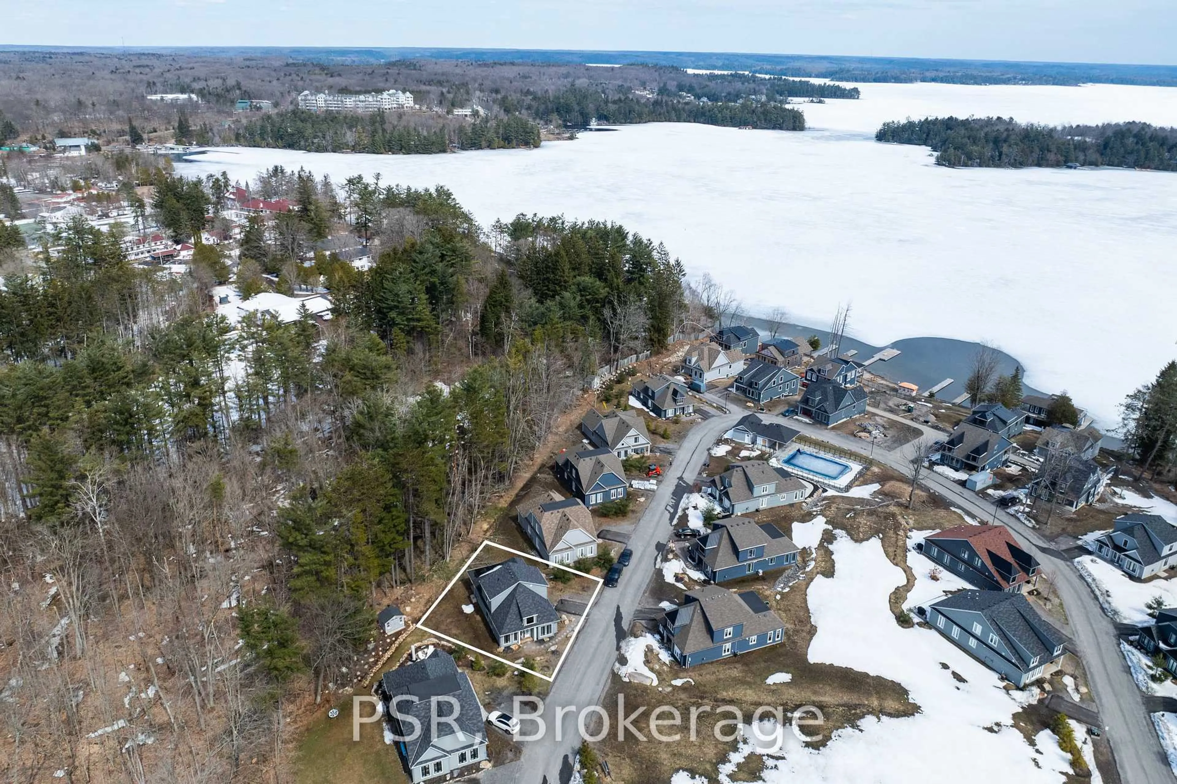 A pic from outside/outdoor area/front of a property/back of a property/a pic from drone, water/lake/river/ocean view for 2054 Peninsula Rd #15, Muskoka Lakes Ontario P0B 1G0