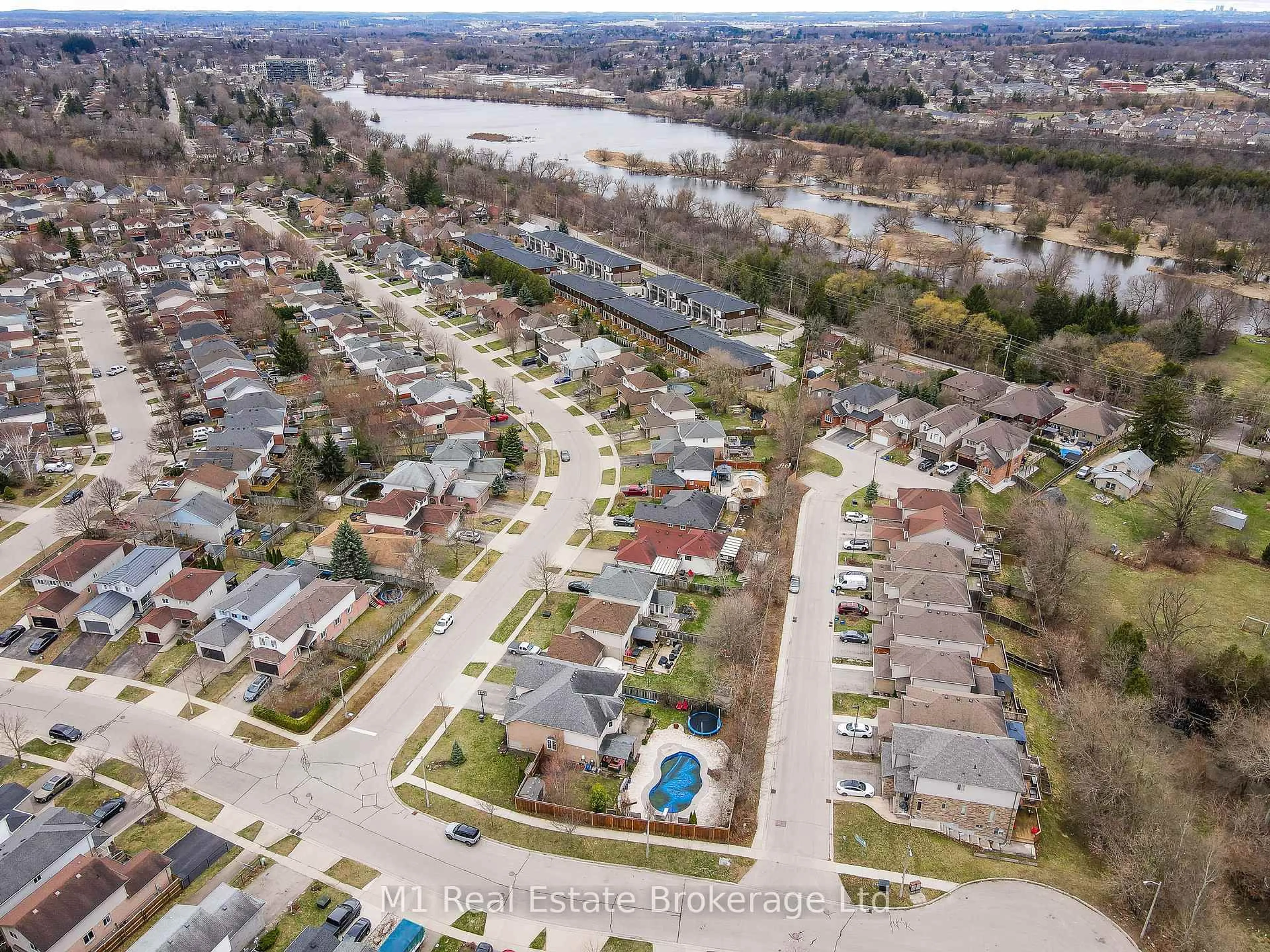 A pic from outside/outdoor area/front of a property/back of a property/a pic from drone, water/lake/river/ocean view for 4 Endeavour Dr, Cambridge Ontario N3C 4C4