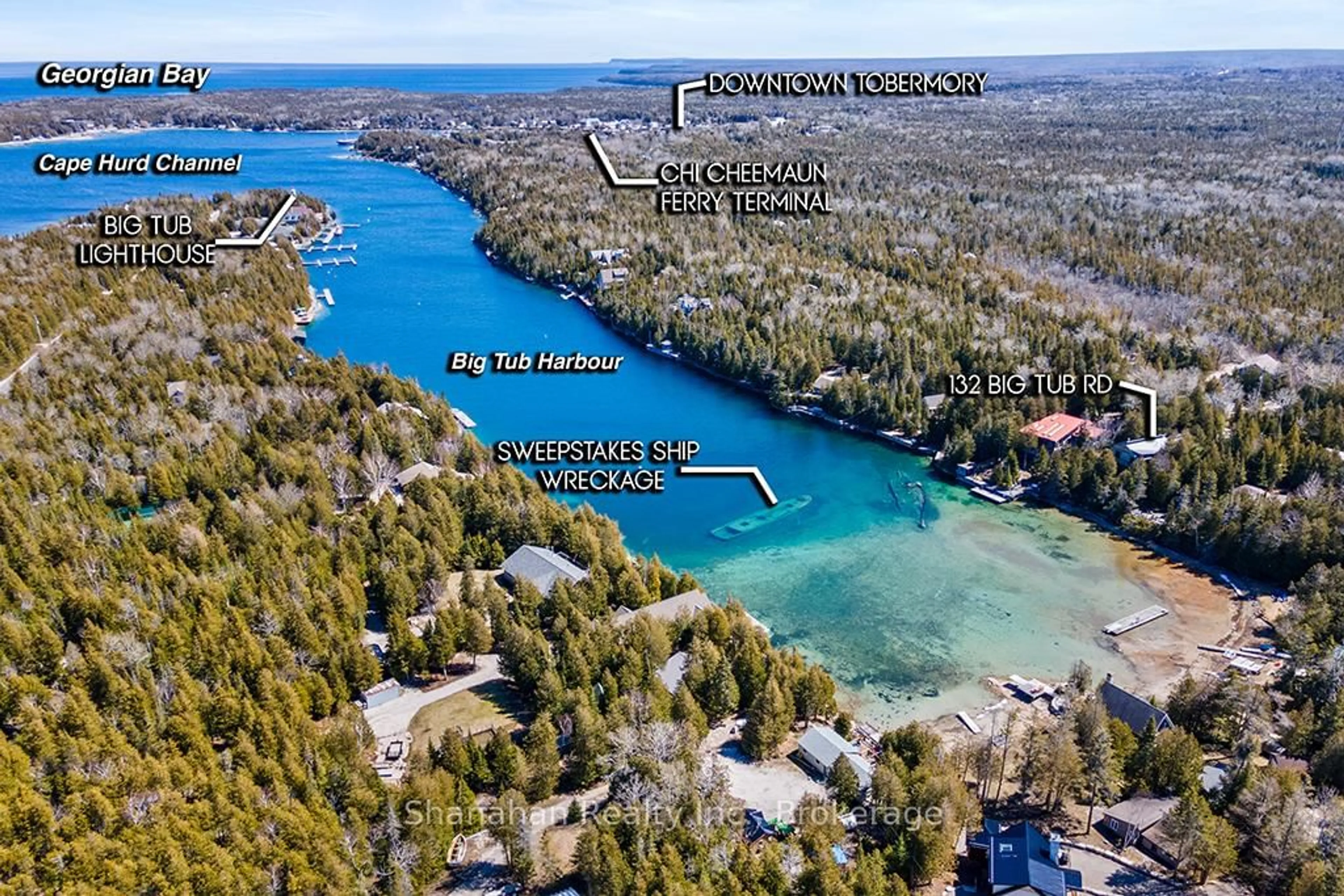 A pic from outside/outdoor area/front of a property/back of a property/a pic from drone, water/lake/river/ocean view for 132 Big Tub Rd, Northern Bruce Peninsula Ontario N0H 2R0