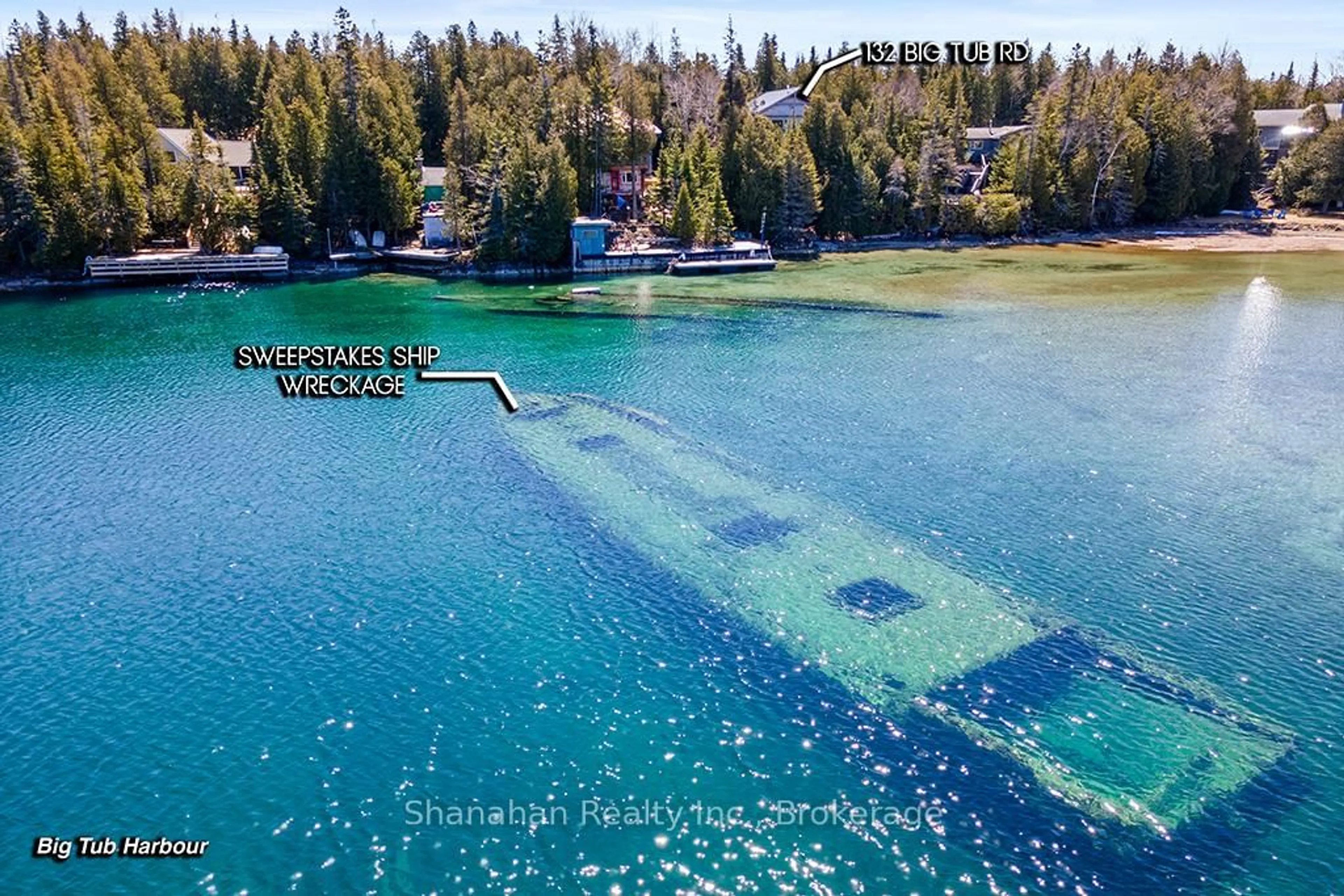 A pic from outside/outdoor area/front of a property/back of a property/a pic from drone, water/lake/river/ocean view for 132 Big Tub Rd, Northern Bruce Peninsula Ontario N0H 2R0