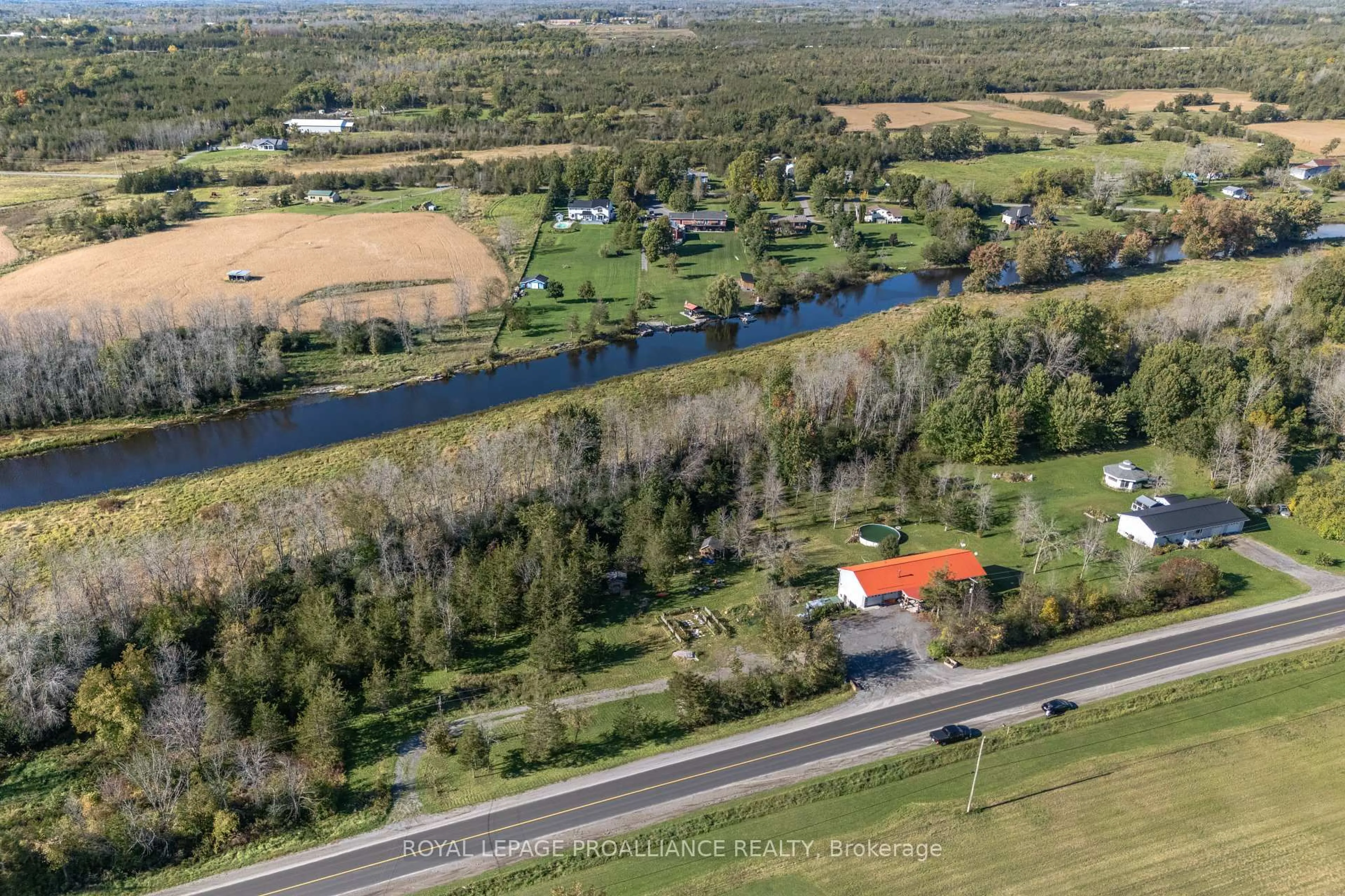 A pic from outside/outdoor area/front of a property/back of a property/a pic from drone, water/lake/river/ocean view for 6301 Old Highway 2 N/A, Shannonville Ontario K0K 3A0