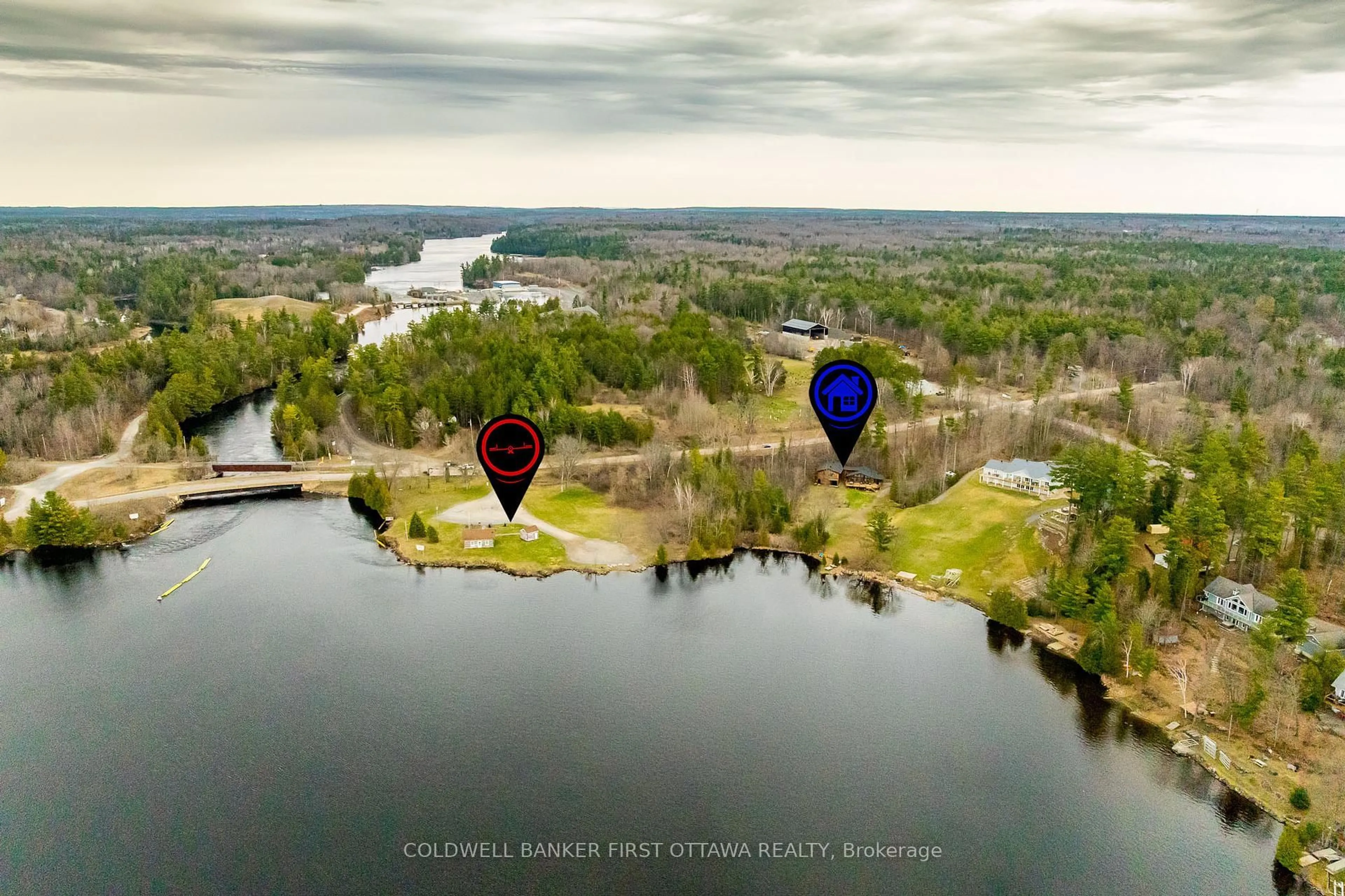 A pic from outside/outdoor area/front of a property/back of a property/a pic from drone, water/lake/river/ocean view for 6 BLUFF POINT Dr, Calabogie Ontario K0J 1H0