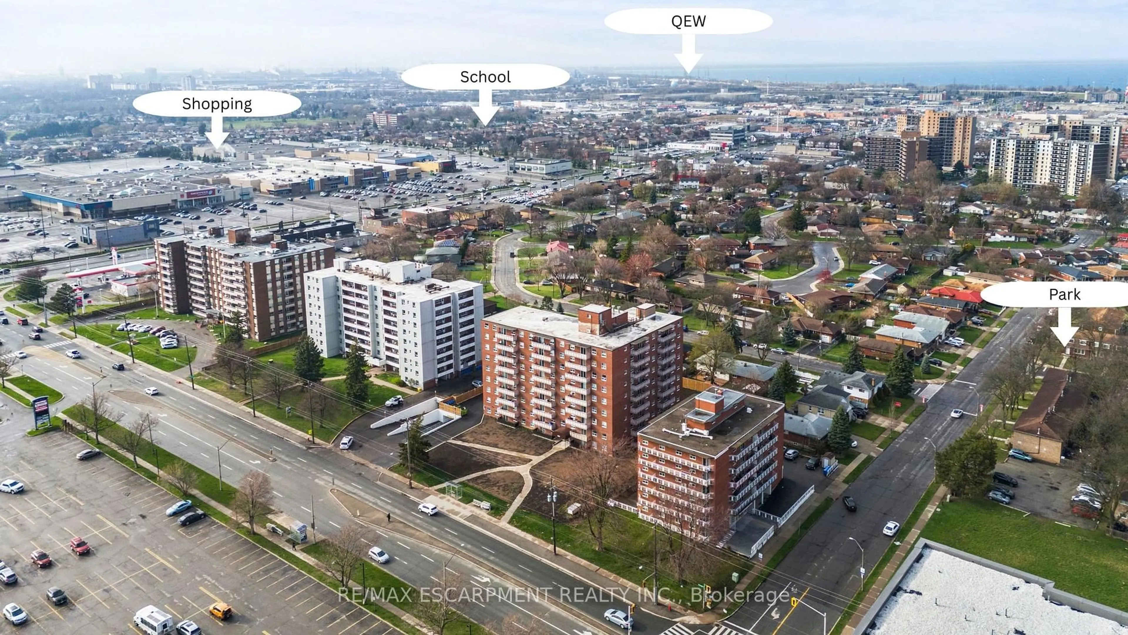 A pic from outside/outdoor area/front of a property/back of a property/a pic from drone, city buildings view from balcony for 851 Queenston Rd #105, Hamilton Ontario L8G 1B4