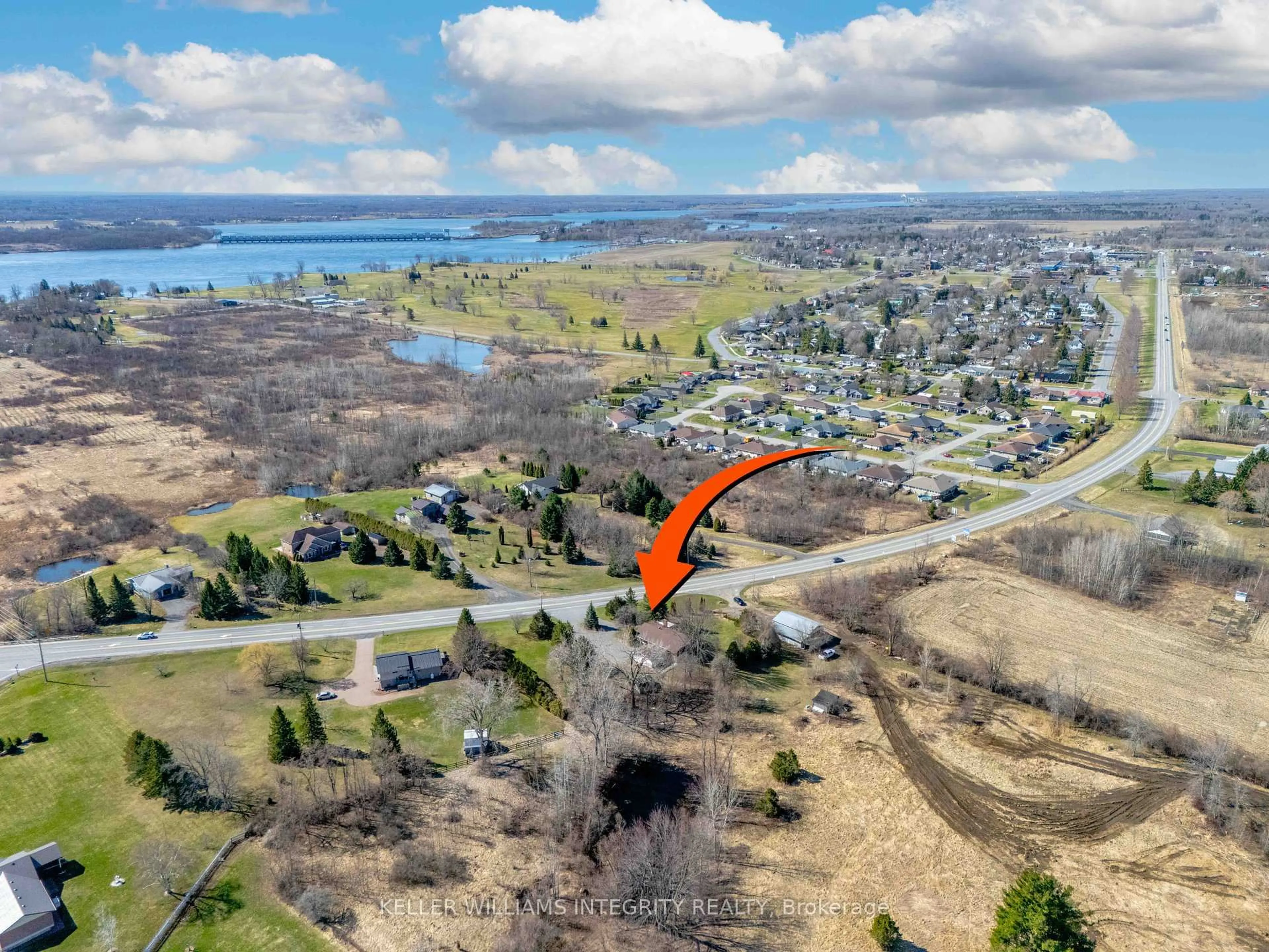 A pic from outside/outdoor area/front of a property/back of a property/a pic from drone, water/lake/river/ocean view for 10984 County Rd 2 Rd, South Dundas Ontario K0E 1K0