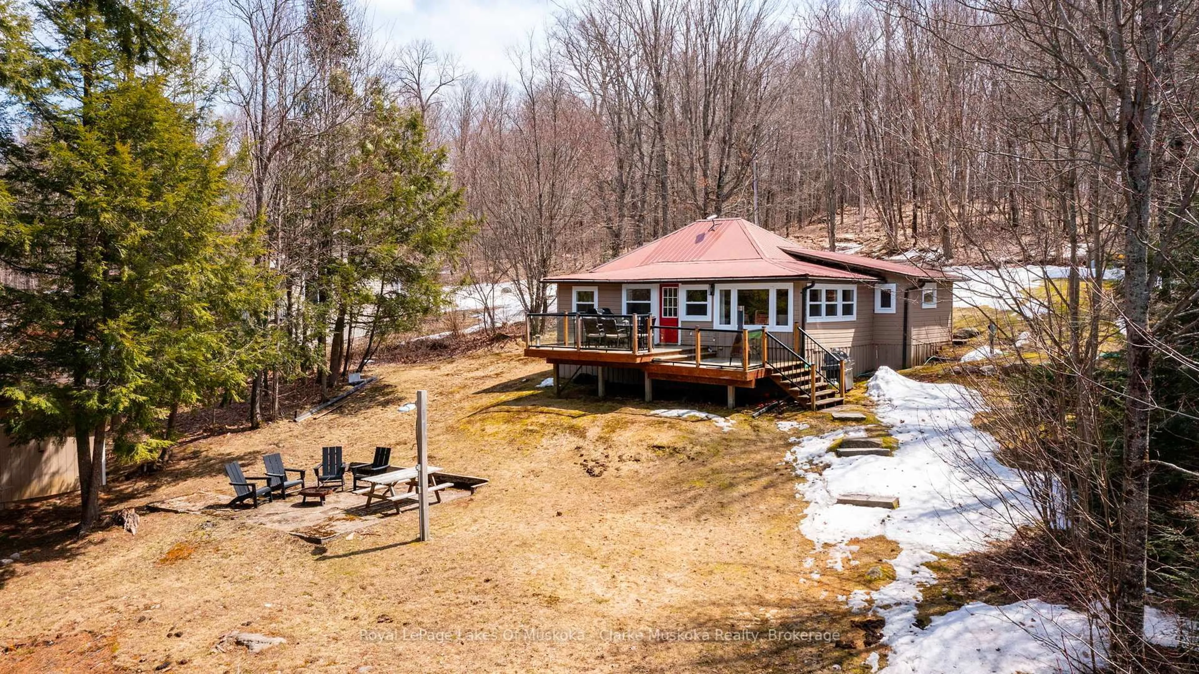 A pic from outside/outdoor area/front of a property/back of a property/a pic from drone, water/lake/river/ocean view for 112 BITTERN LAKE Lane, Perry Ontario P0A 1R0