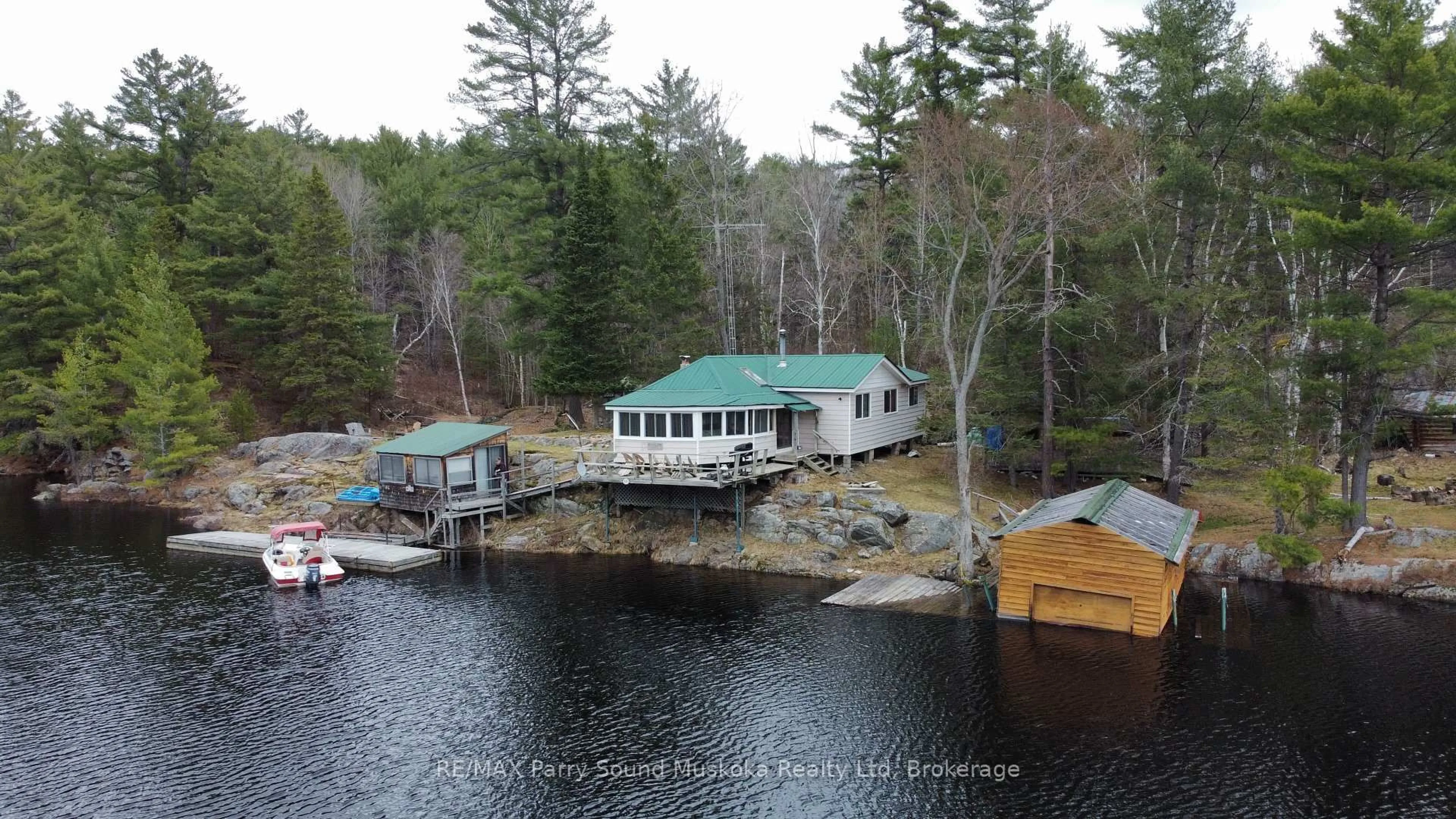 A pic from outside/outdoor area/front of a property/back of a property/a pic from drone, water/lake/river/ocean view for 410 RANGER N/A, Parry Sound Remote Area Ontario P0H 1S0