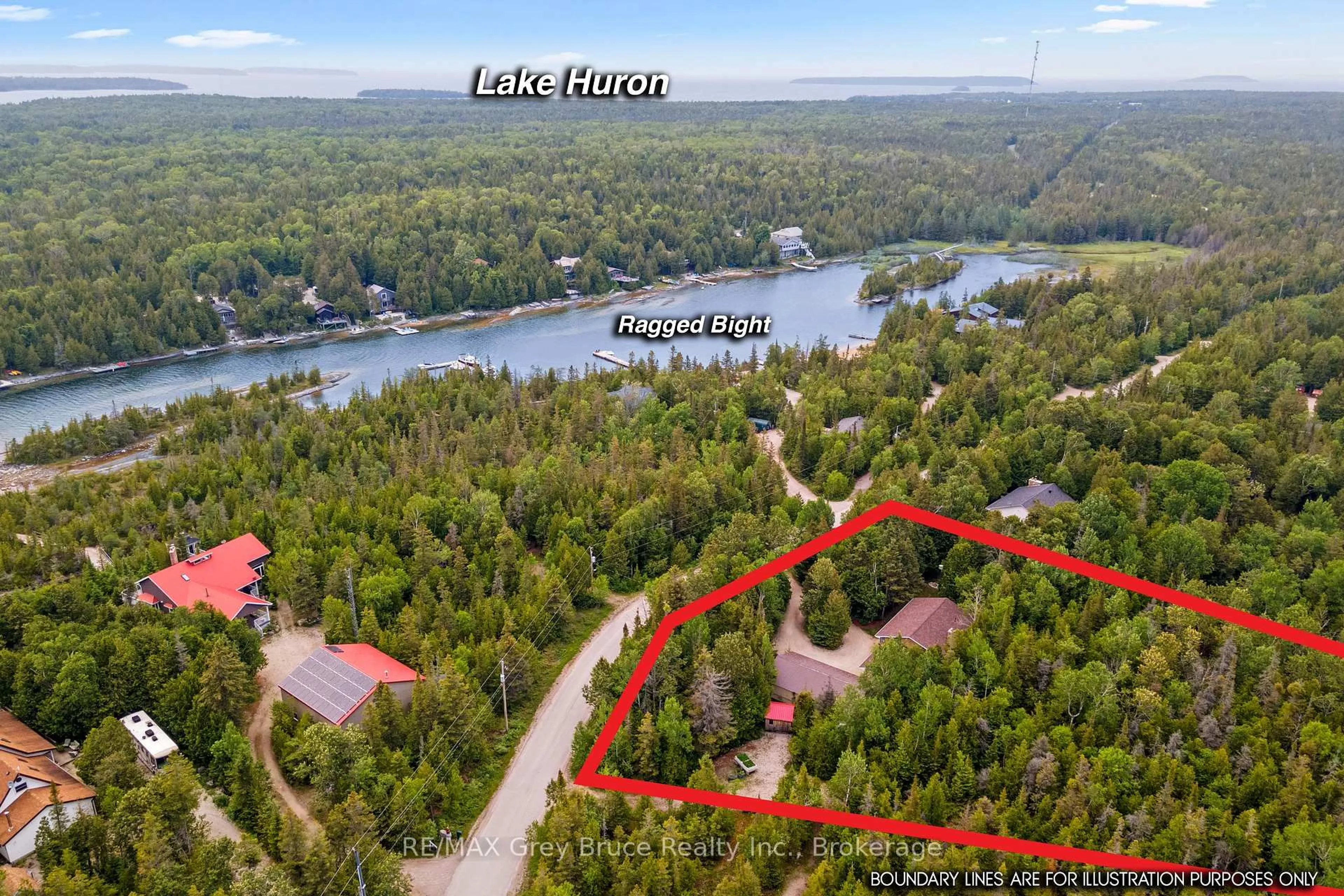 A pic from outside/outdoor area/front of a property/back of a property/a pic from drone, water/lake/river/ocean view for 73 Corey Cres, Northern Bruce Peninsula Ontario N0H 2R0