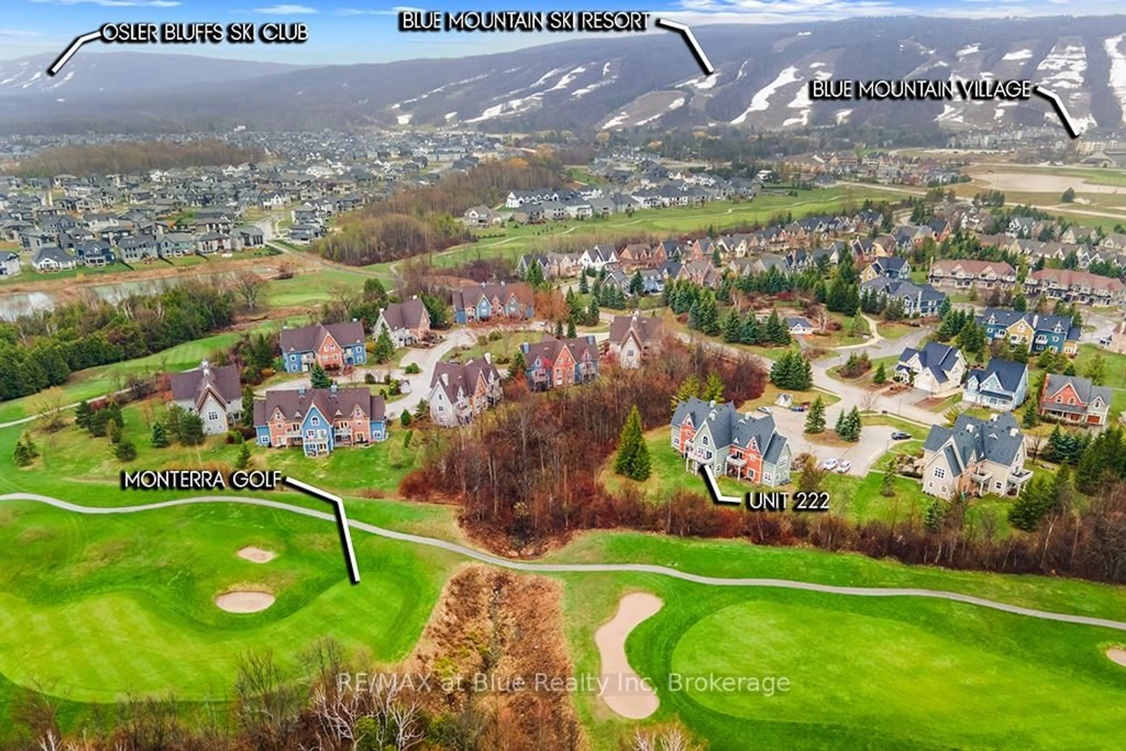 A pic from outside/outdoor area/front of a property/back of a property/a pic from drone, mountain view for 170 Snowbridge Way #222, Blue Mountains Ontario L9Y 0V1
