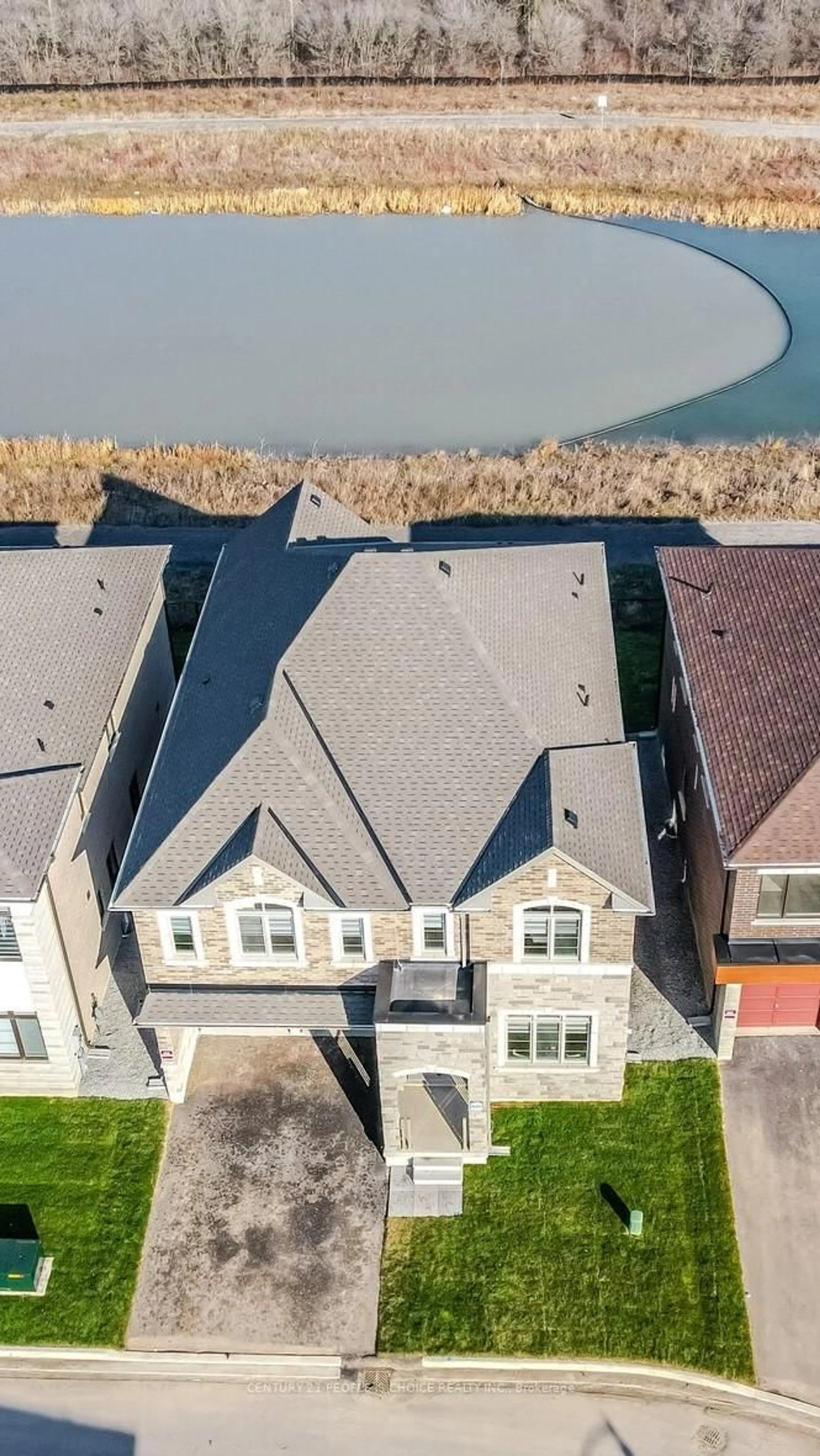 A pic from outside/outdoor area/front of a property/back of a property/a pic from drone, water/lake/river/ocean view for 57 Pond View Gate, Hamilton Ontario L0R 2H1