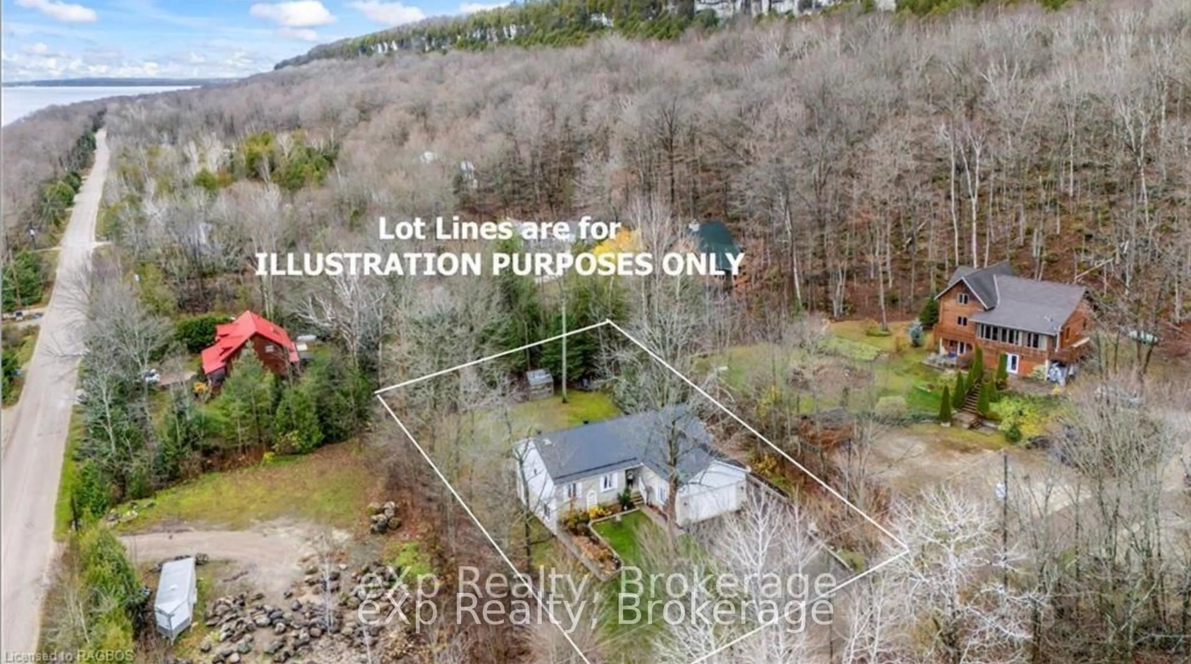 A pic from outside/outdoor area/front of a property/back of a property/a pic from drone, water/lake/river/ocean view for 5 15TH Ave, South Bruce Peninsula Ontario N0H 2T0