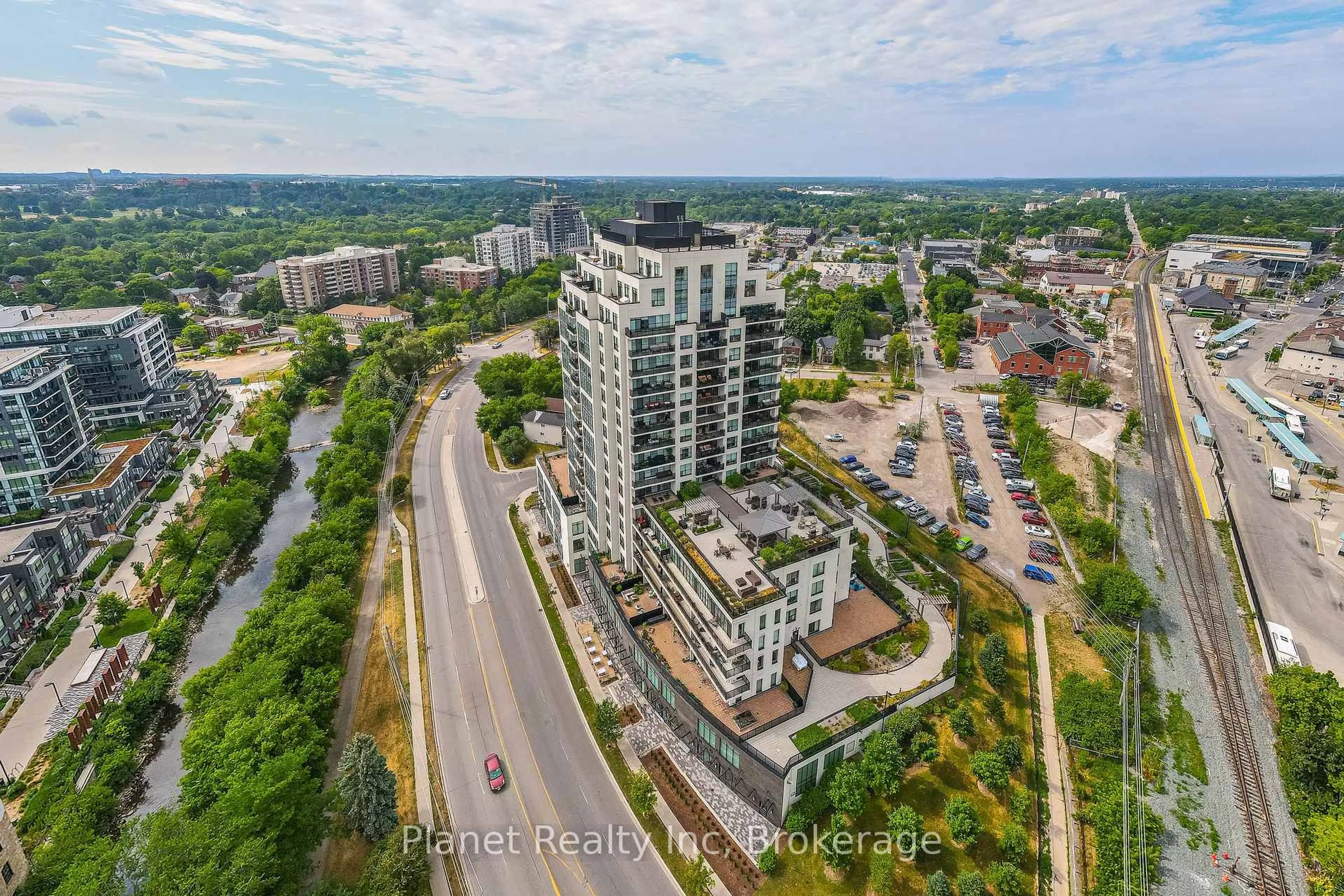 A pic from outside/outdoor area/front of a property/back of a property/a pic from drone, city buildings view from balcony for 150 WELLINGTON St #1304, Guelph Ontario N1H 0B5