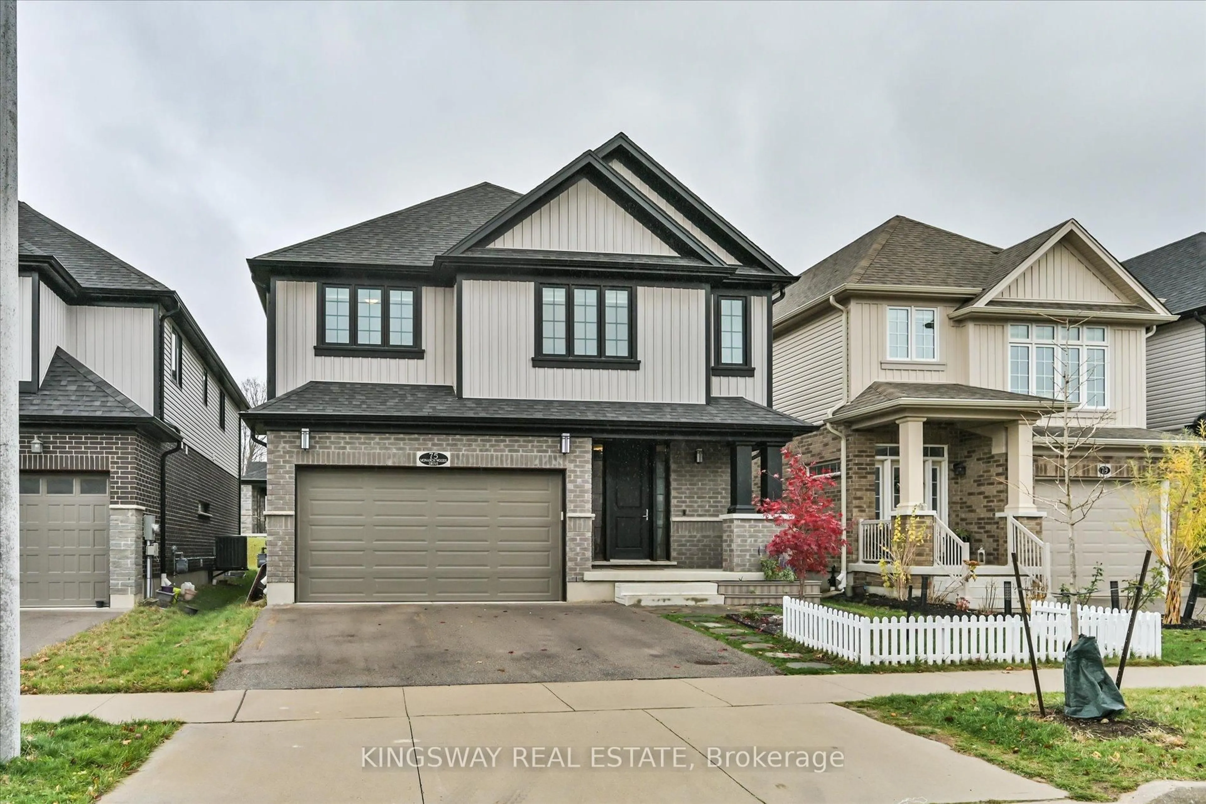 Home with brick exterior material, street for 75 Monarch Woods Dr, Kitchener Ontario N2P 2J6