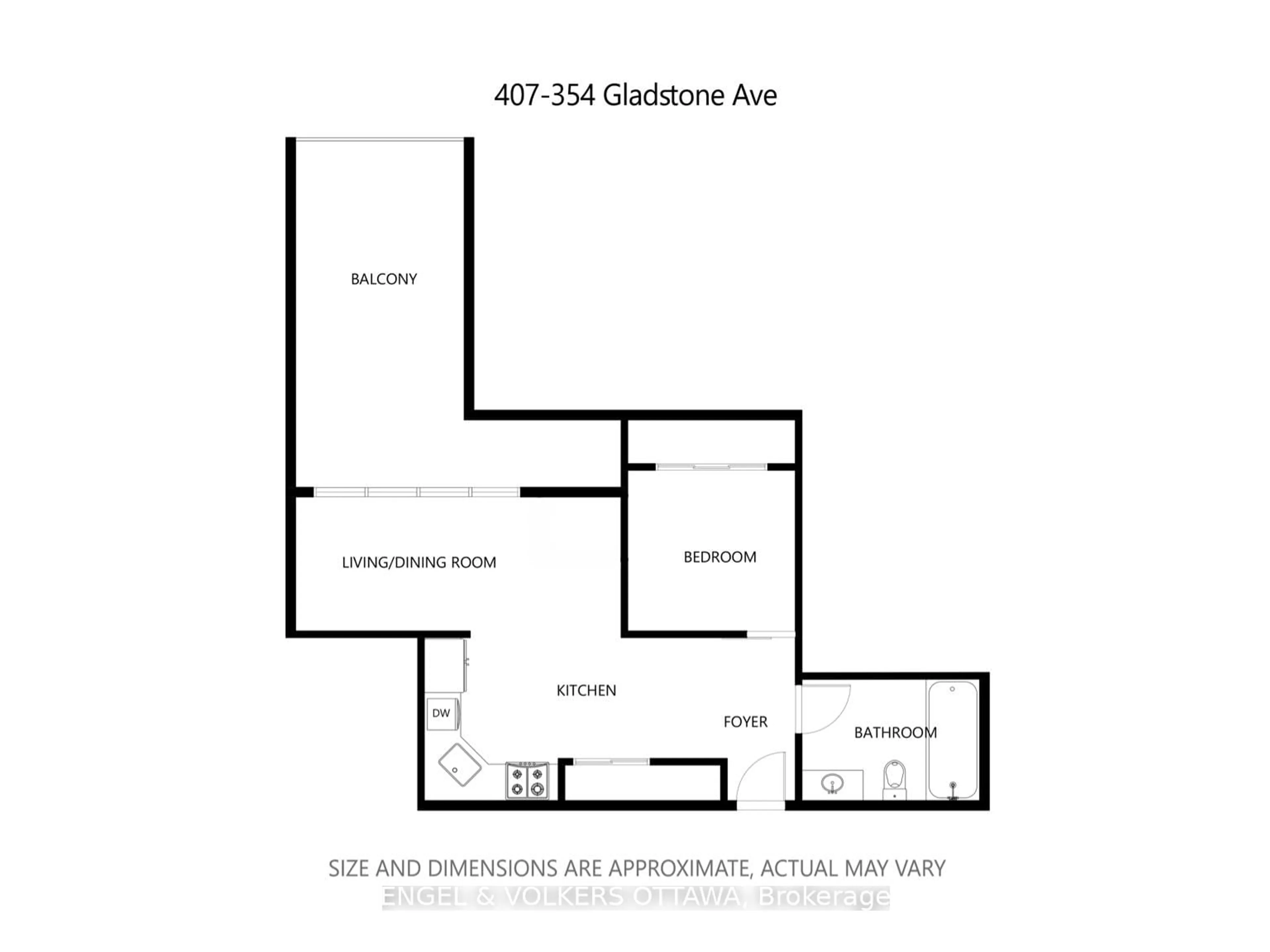 Floor plan for 354 Gladstone Ave #407, Ottawa Ontario K2P 0R4