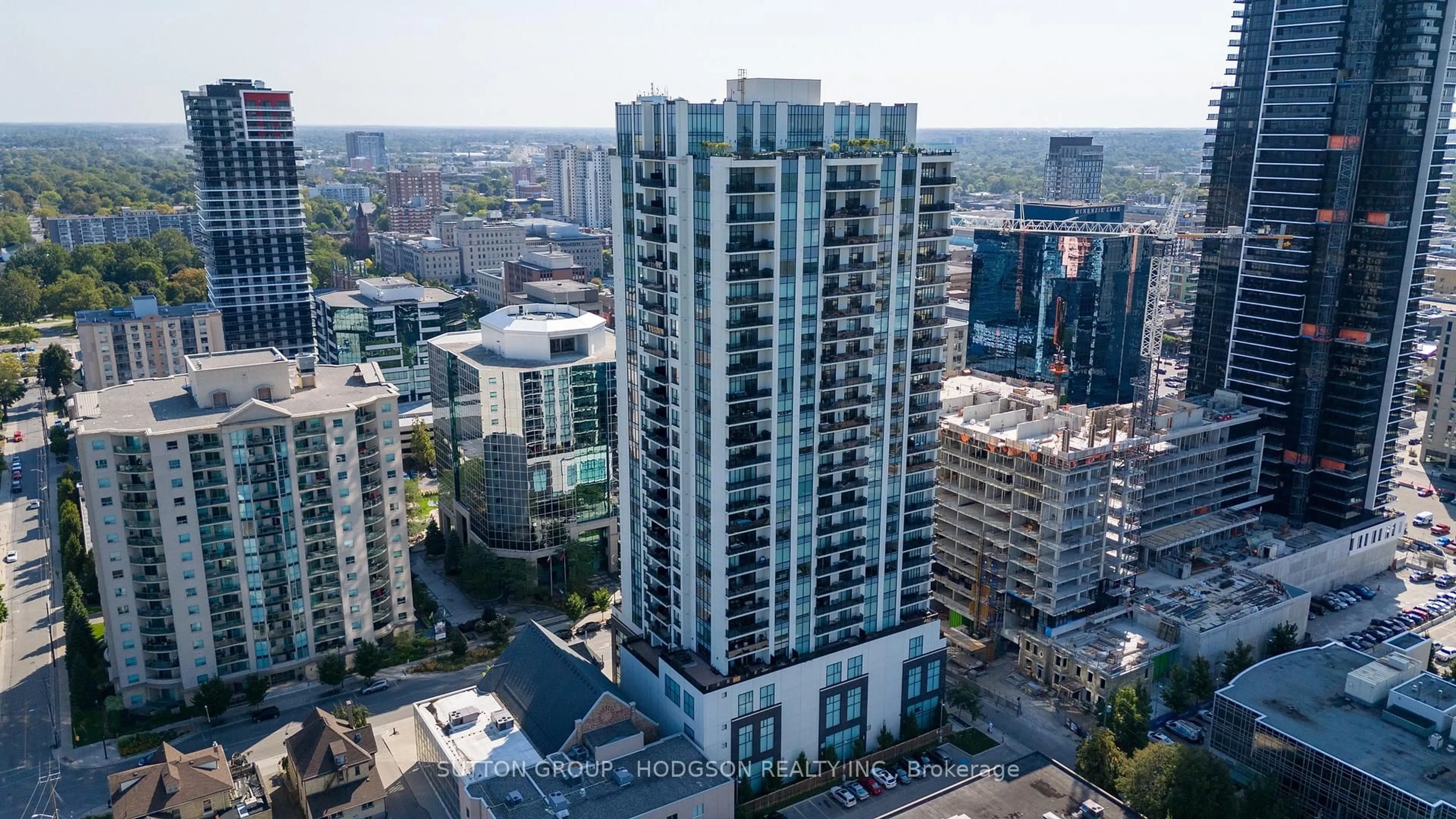 A pic from outside/outdoor area/front of a property/back of a property/a pic from drone, city buildings view from balcony for 505 Talbot St #1504, London East Ontario N6A 2S6