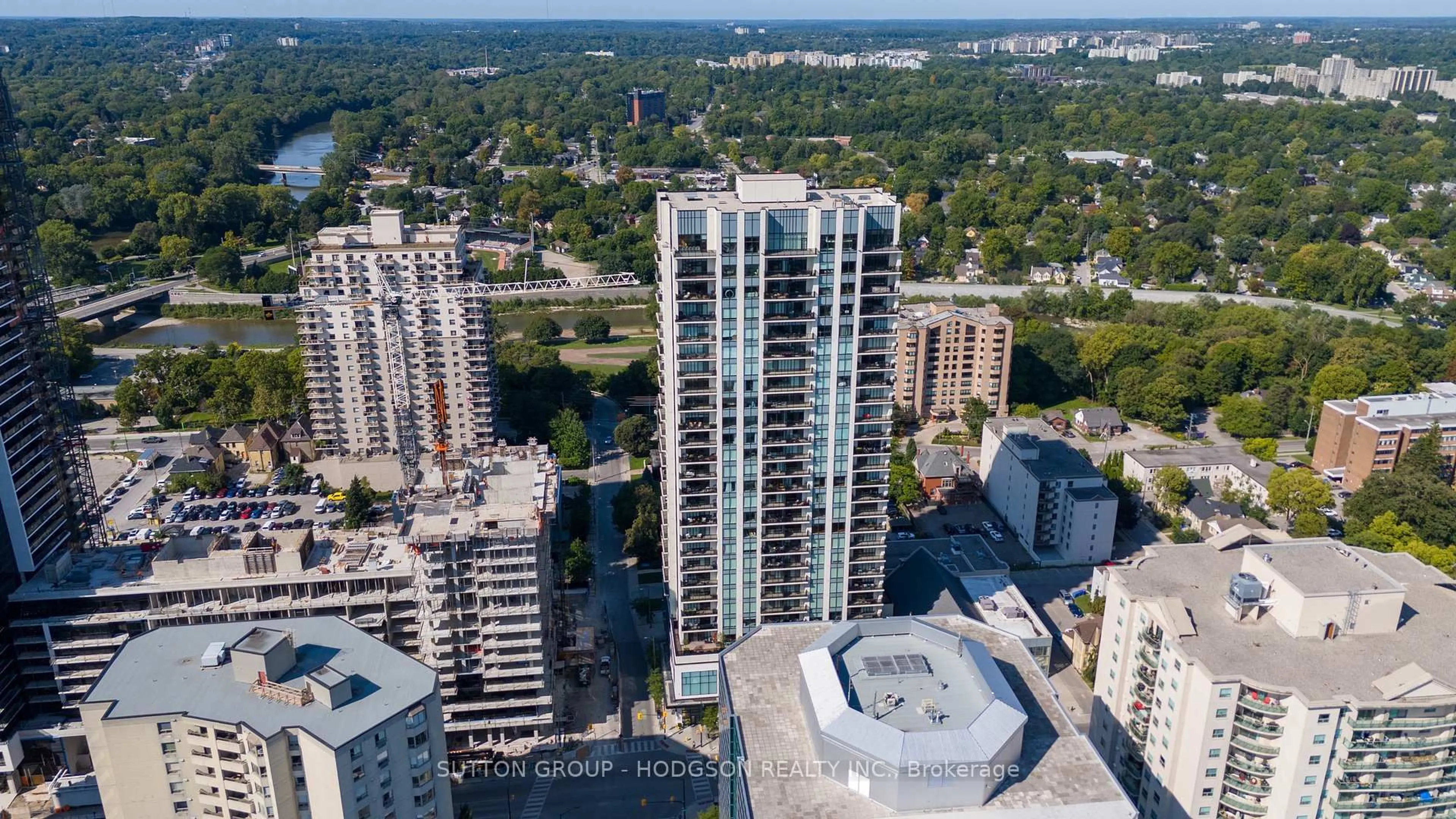 A pic from outside/outdoor area/front of a property/back of a property/a pic from drone, city buildings view from balcony for 505 Talbot St #1504, London East Ontario N6A 2S6