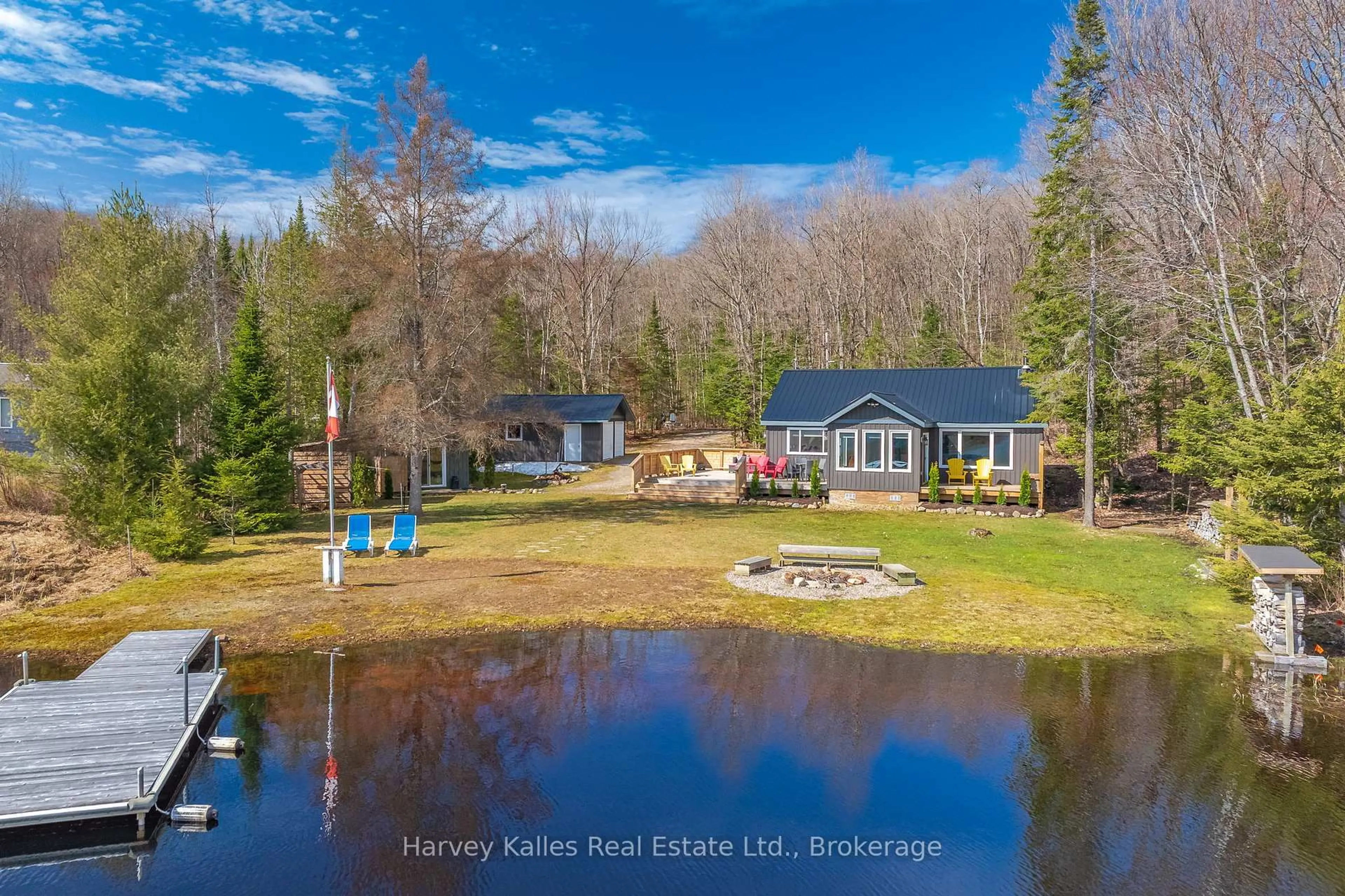 A pic from outside/outdoor area/front of a property/back of a property/a pic from drone, water/lake/river/ocean view for 319 Sherwood Dr, Perry Ontario P0A 1R0