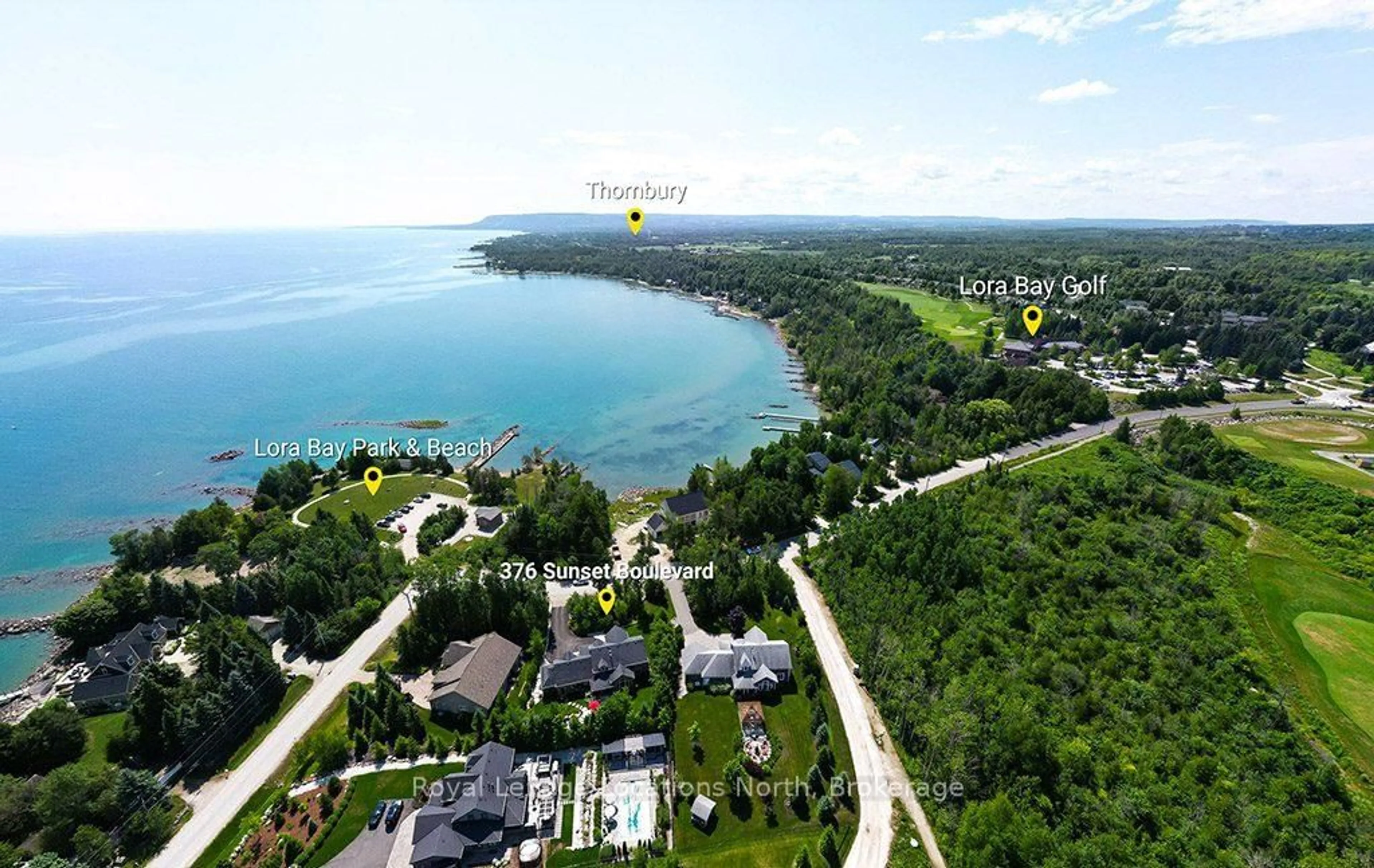 A pic from outside/outdoor area/front of a property/back of a property/a pic from drone, water/lake/river/ocean view for 376 Sunset Blvd, Blue Mountains Ontario N0H 2P0