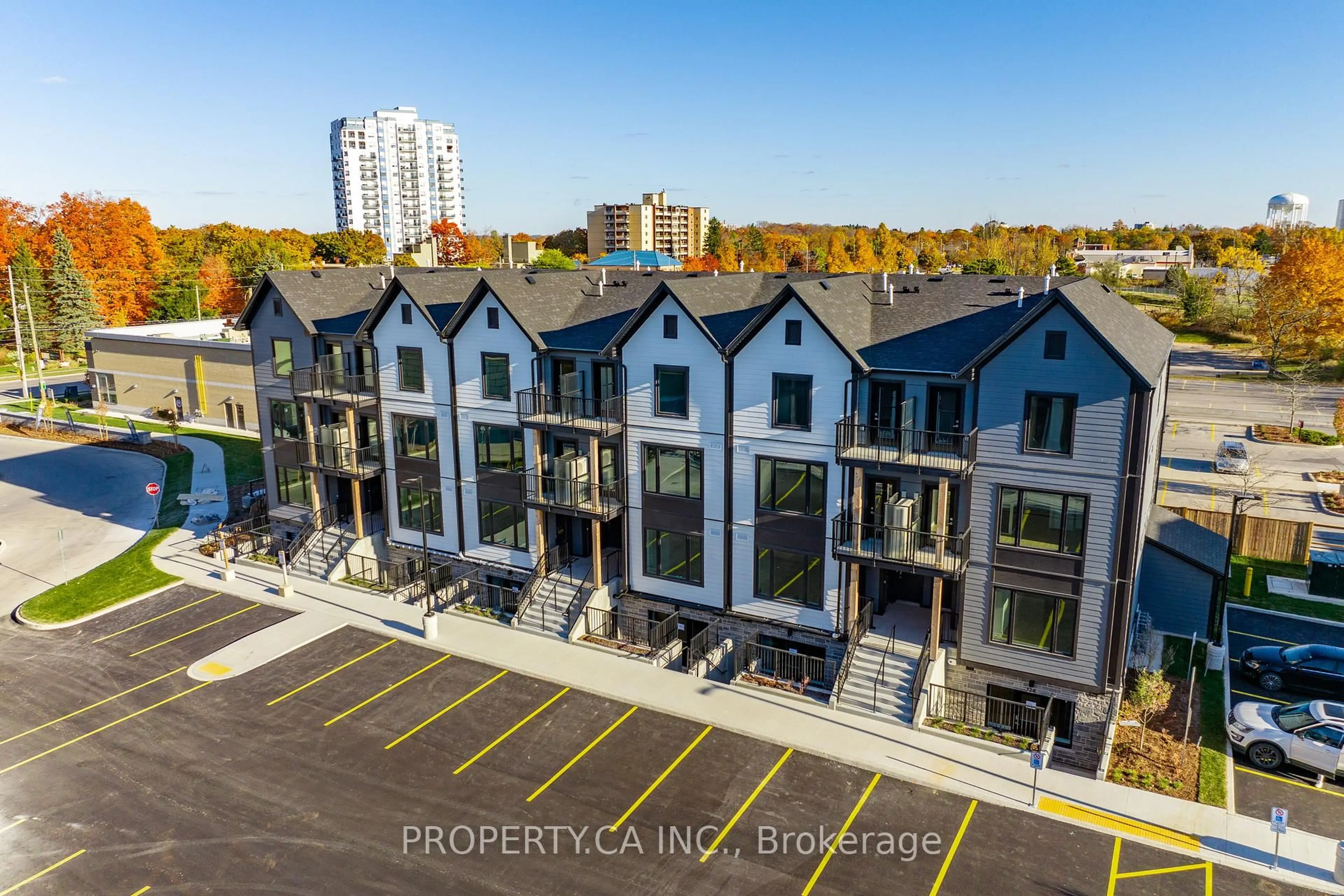 A pic from outside/outdoor area/front of a property/back of a property/a pic from drone, city buildings view from balcony for 708 Woolwich St #113, Guelph Ontario N1H 7G6