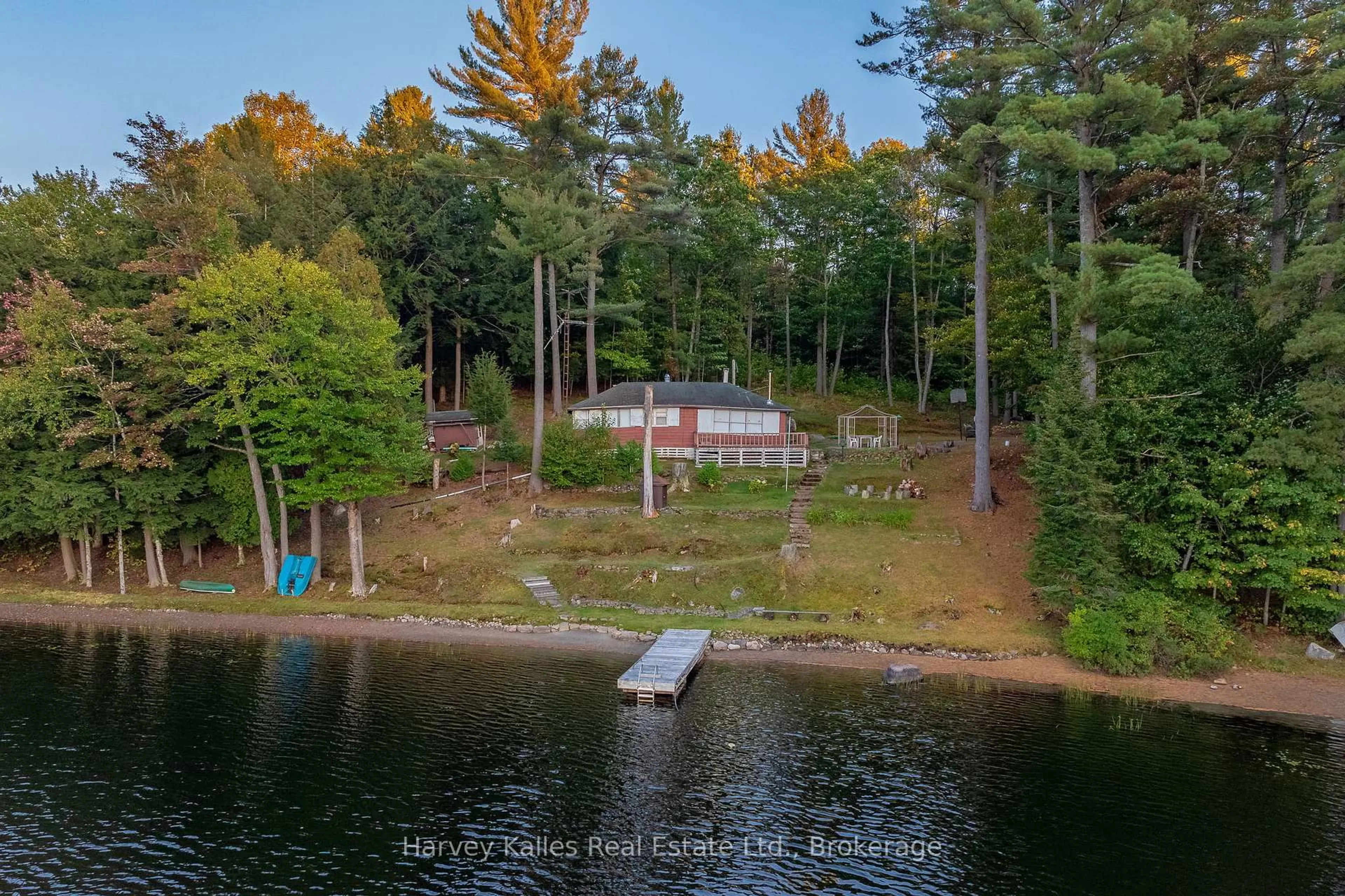 A pic from outside/outdoor area/front of a property/back of a property/a pic from drone, water/lake/river/ocean view for 1028 South Tooke Lake Rd ##2, Lake of Bays Ontario P0B 1A0