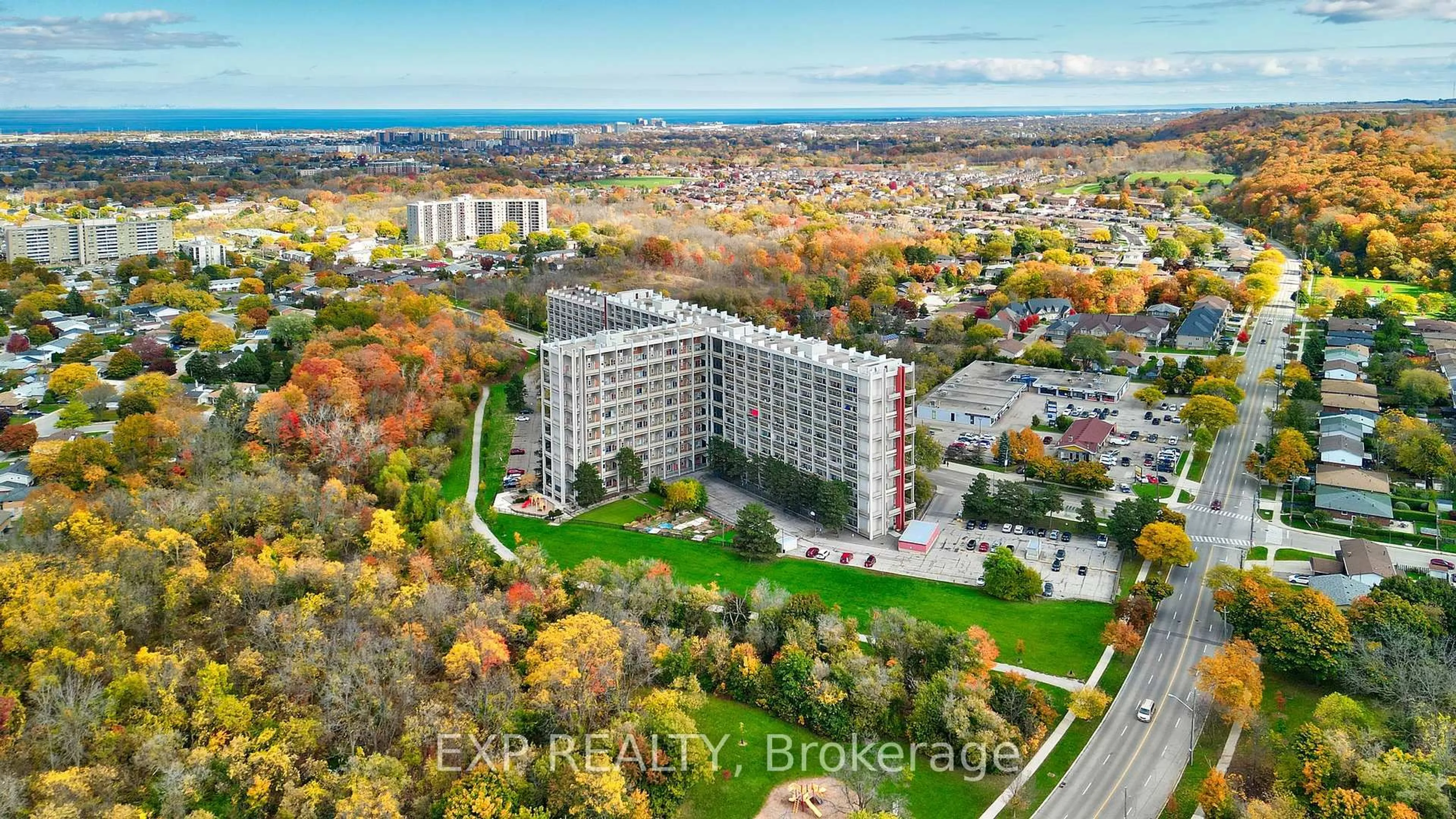 A pic from outside/outdoor area/front of a property/back of a property/a pic from drone, city buildings view from balcony for 350 Quigley Rd #836, Hamilton Ontario L8K 5N2