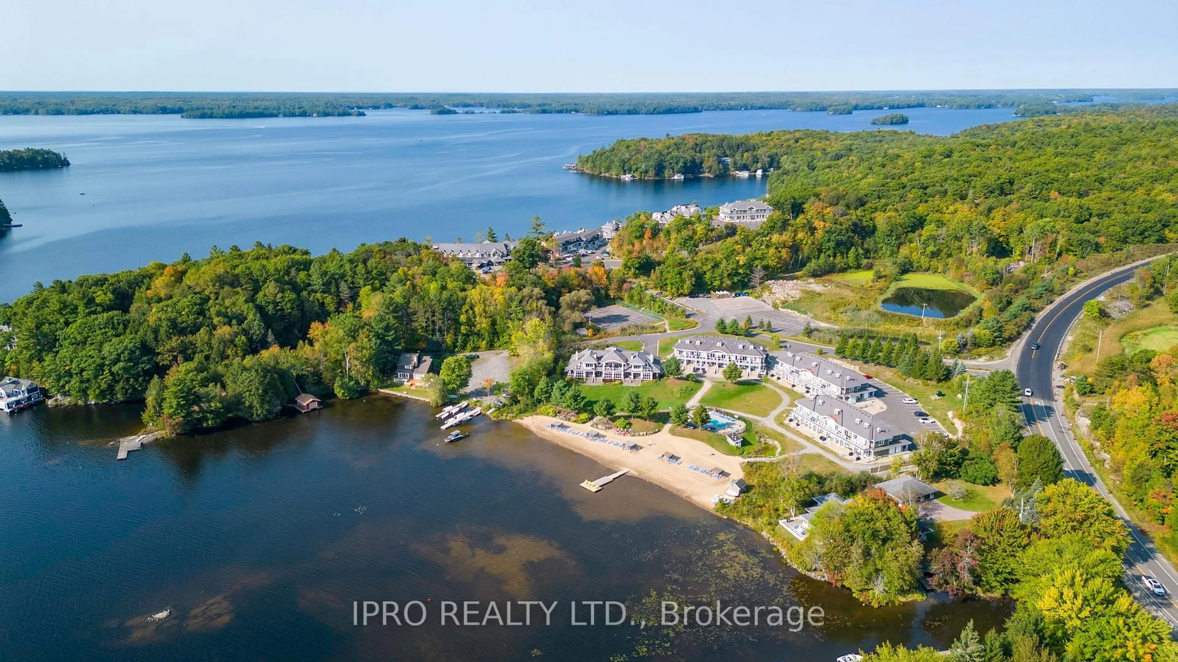 A pic from outside/outdoor area/front of a property/back of a property/a pic from drone, water/lake/river/ocean view for 1869 muskoka rd 118 west Rd #16, Bracebridge Ontario P1L 1X1