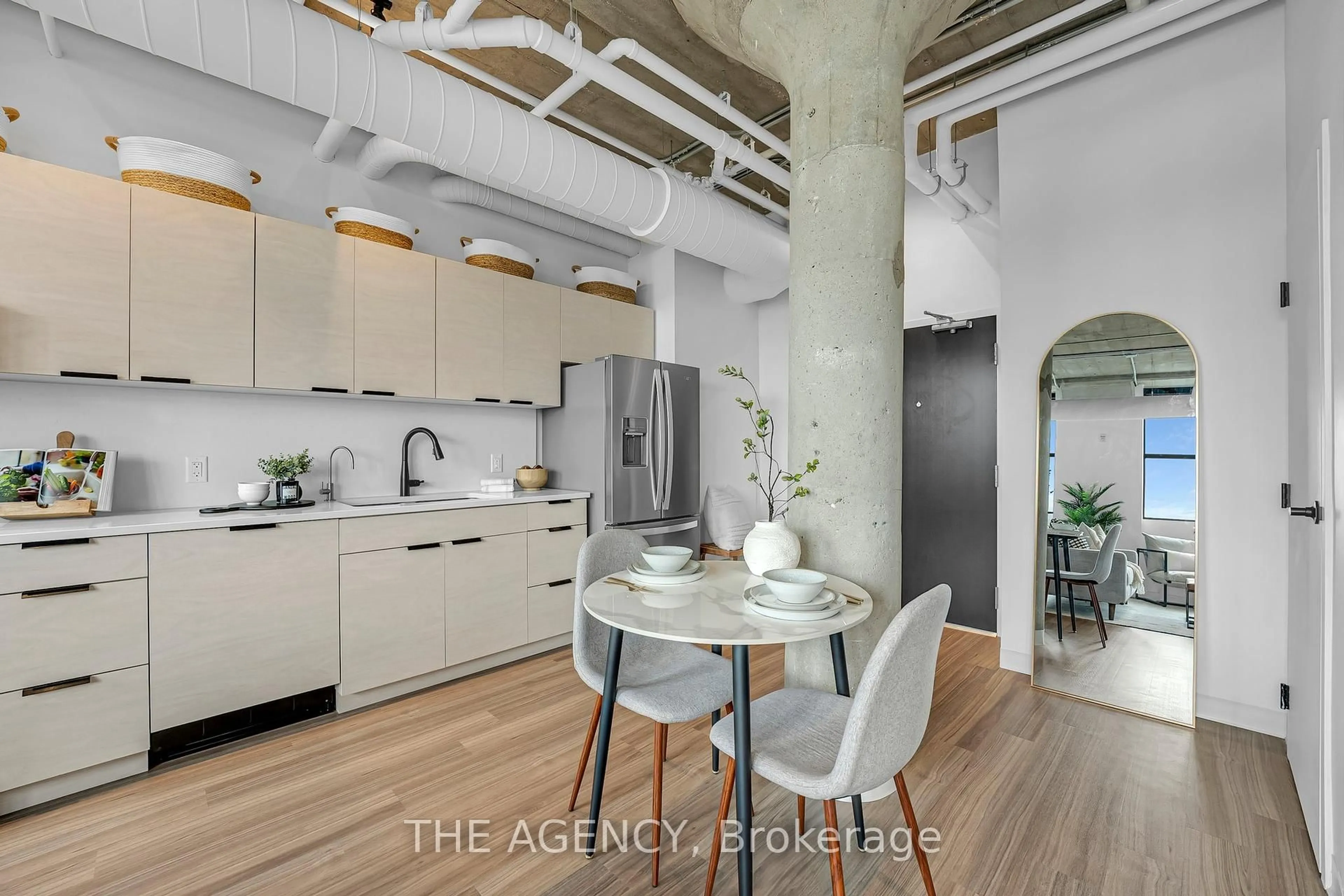 Open concept kitchen, cement floor for 120 Huron St #419, Guelph Ontario N1E 0T8