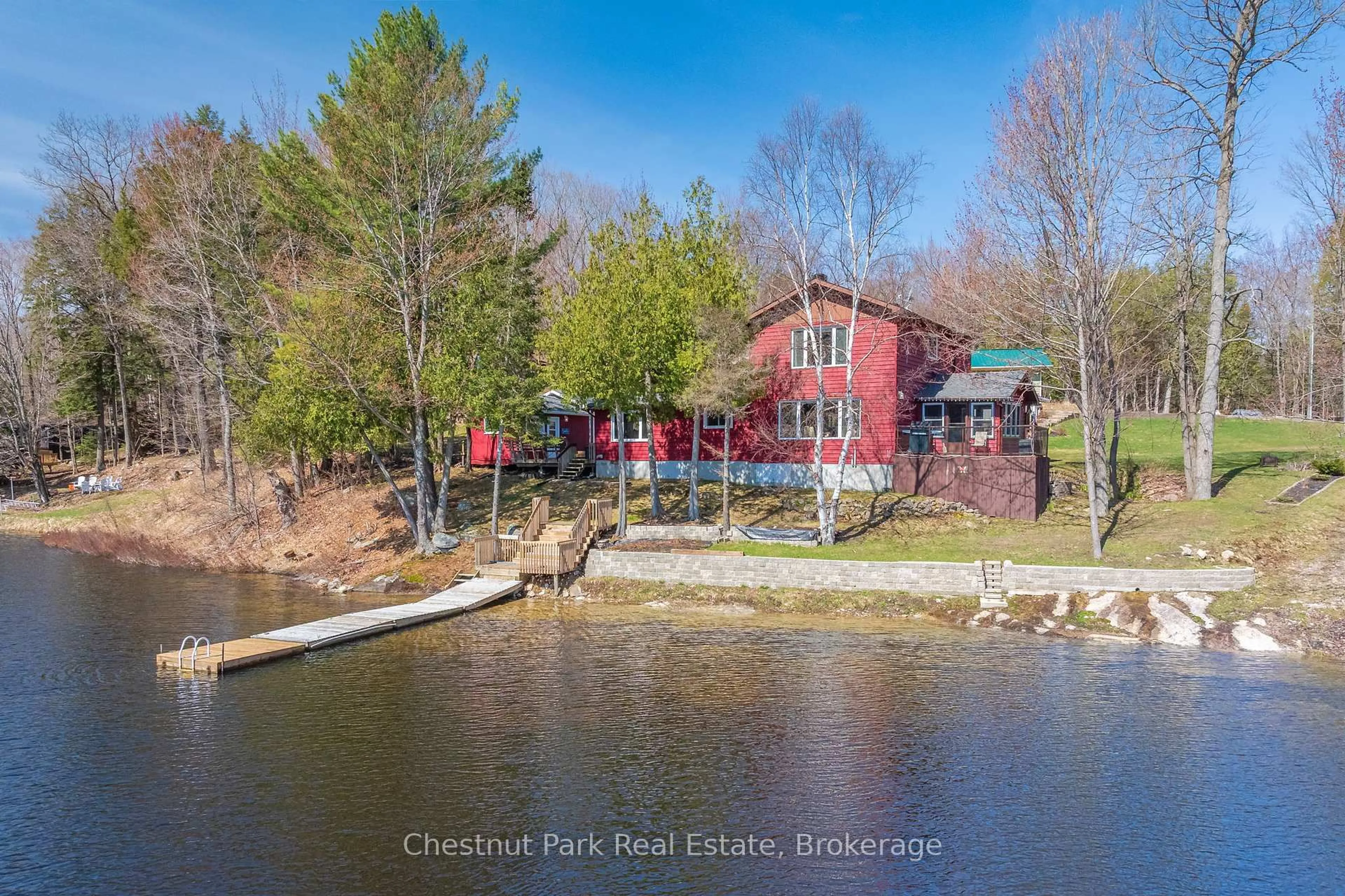 A pic from outside/outdoor area/front of a property/back of a property/a pic from drone, water/lake/river/ocean view for 17 SUNRISE Lane, Nipissing Ontario P0H 1Z0