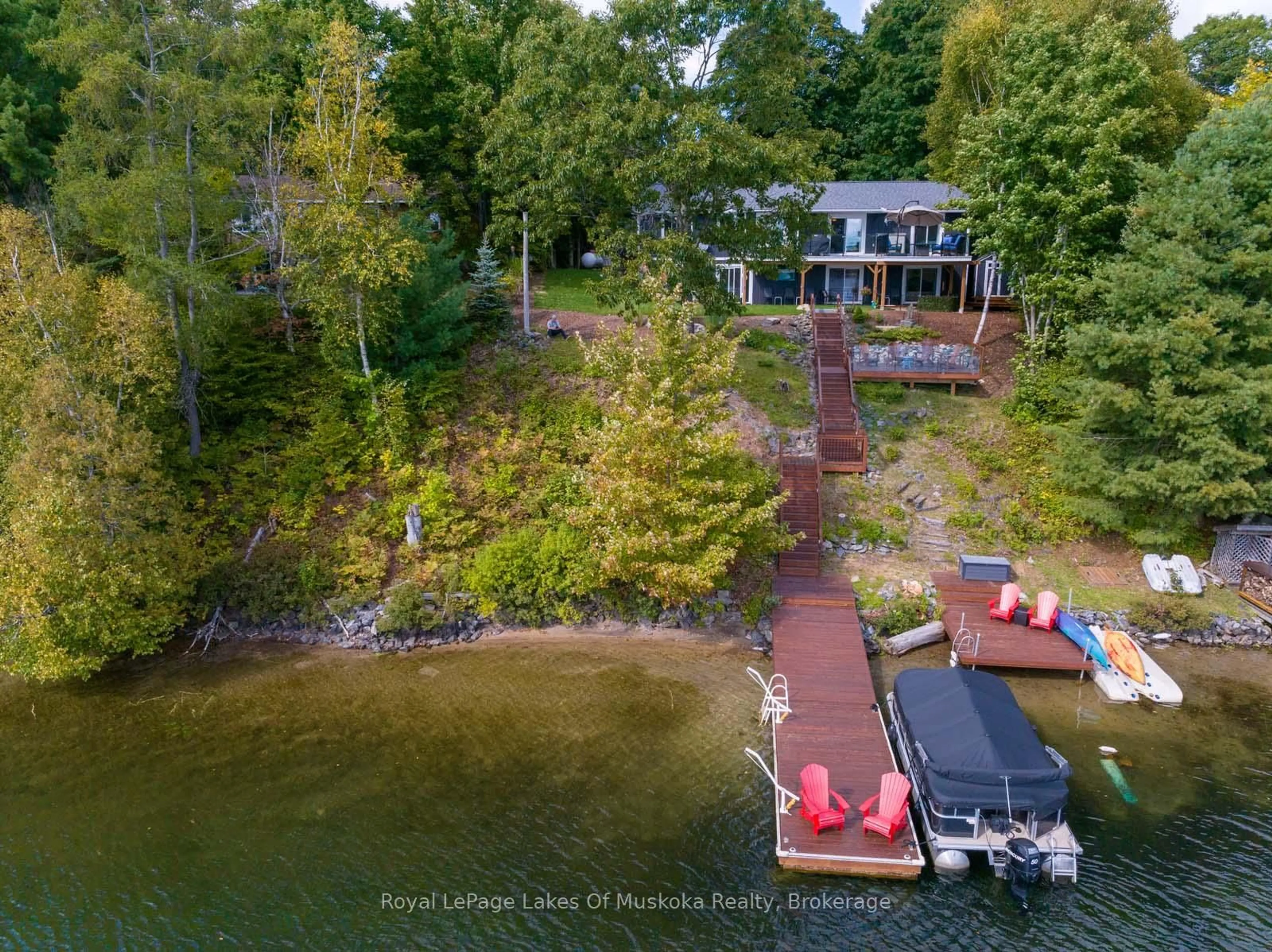 A pic from outside/outdoor area/front of a property/back of a property/a pic from drone, water/lake/river/ocean view for 524 HOMELAND Dr, Perry Ontario P0A 1J0