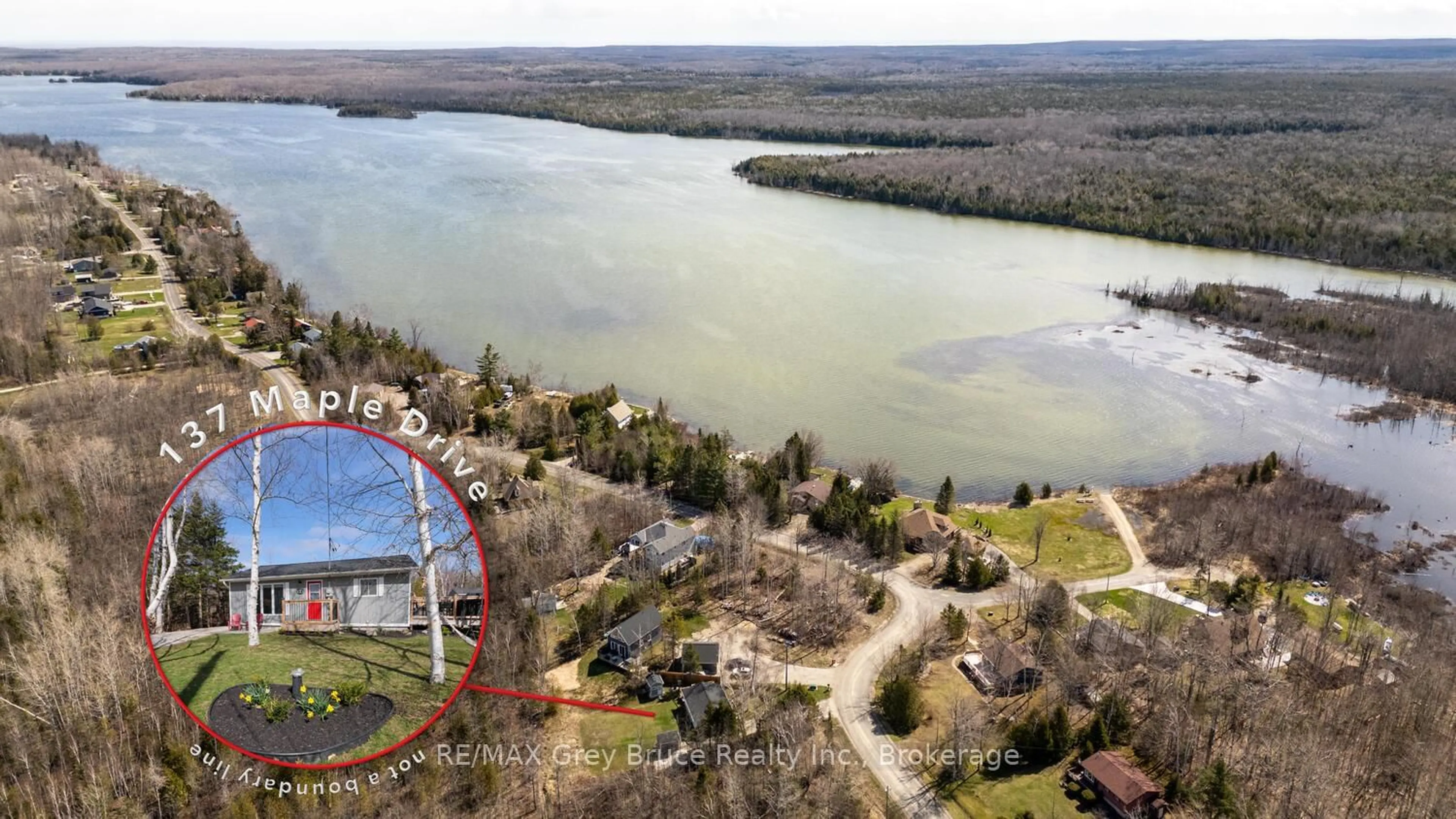 A pic from outside/outdoor area/front of a property/back of a property/a pic from drone, water/lake/river/ocean view for 137 Maple Dr, Northern Bruce Peninsula Ontario N0H 1Z0